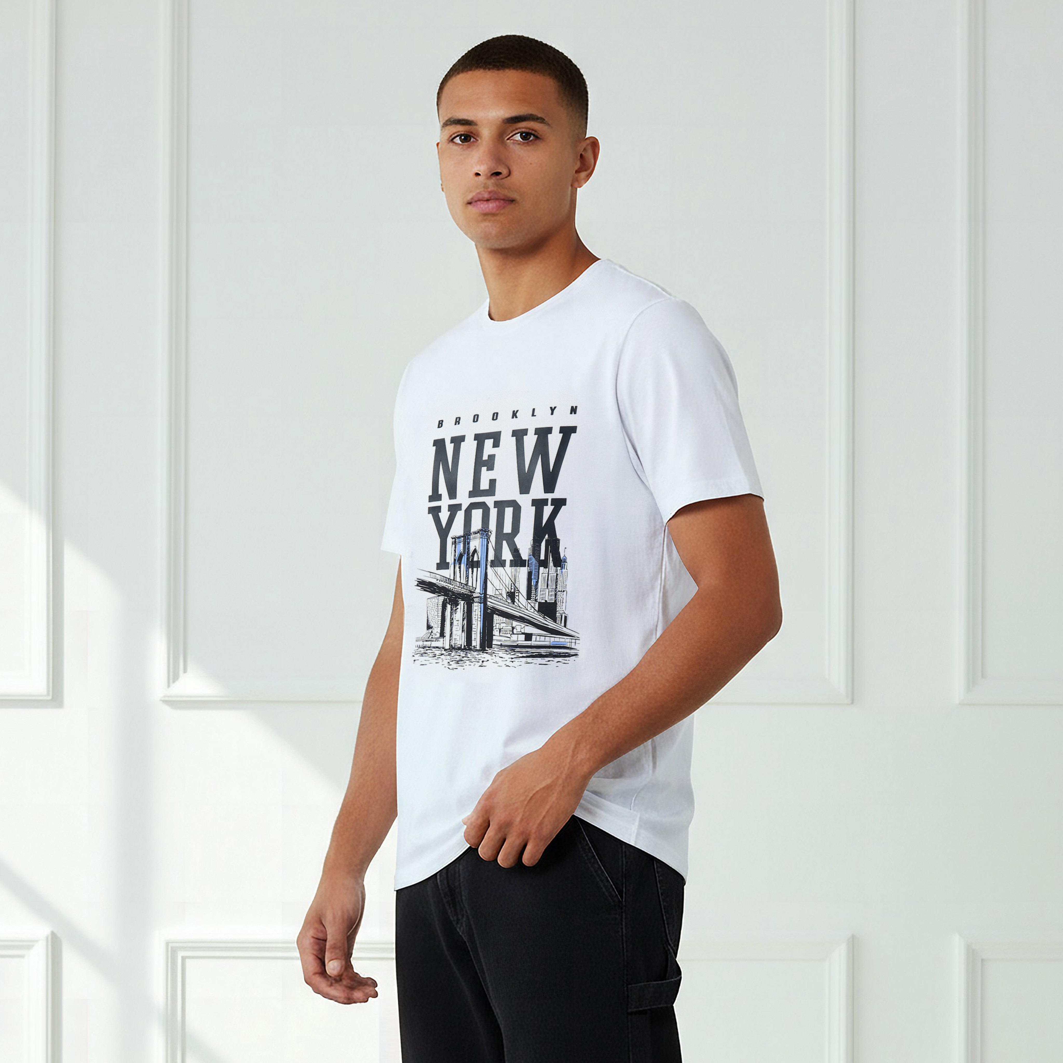 Men Slim Fit Crew Neck Short Sleeves New York Print T-shirt-men-clothing-tshirtsandpolos-tshirts-image-1