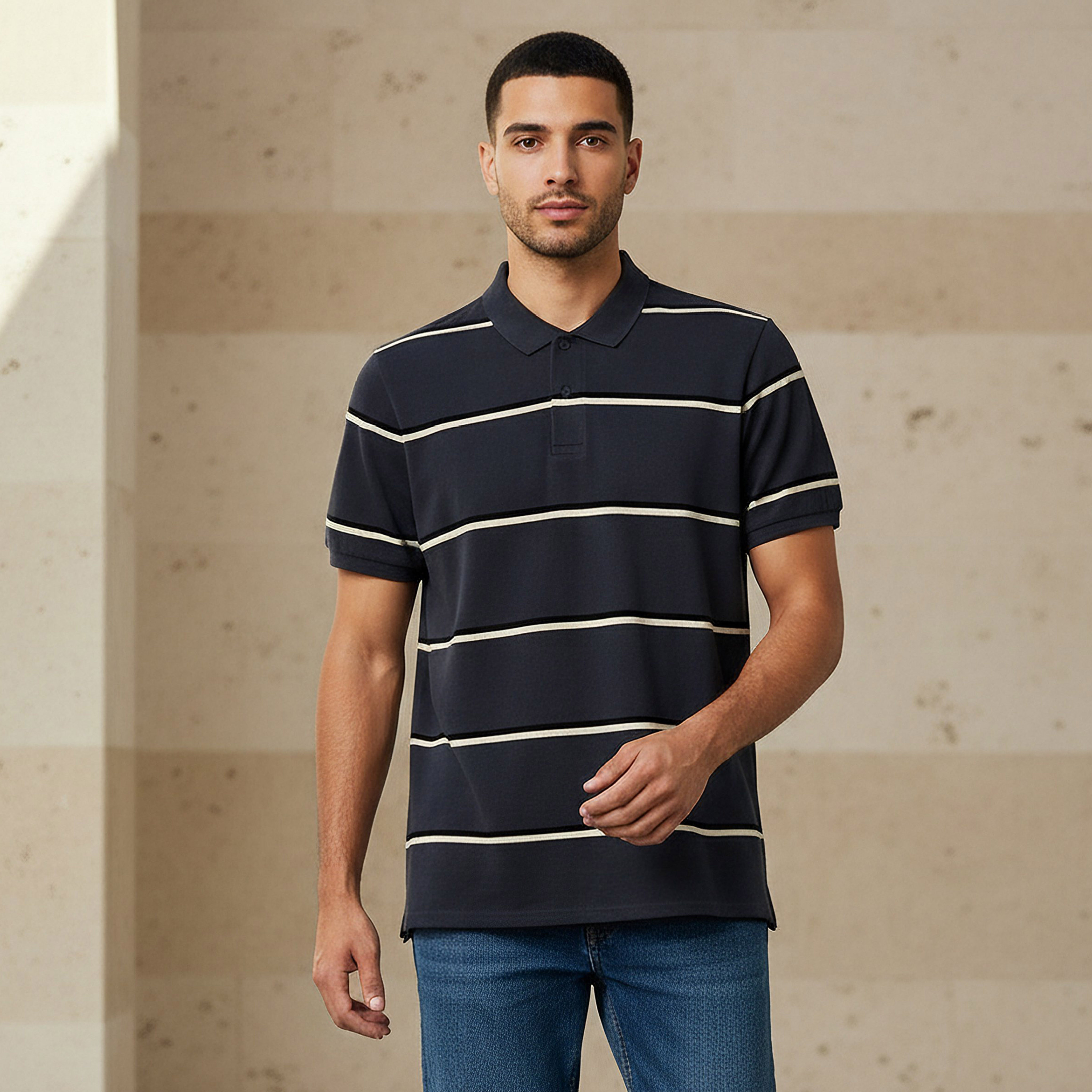 Men Short Sleeve Striped Polo T-shirt-men-clothing-tshirtsandpolos-polos-image-1