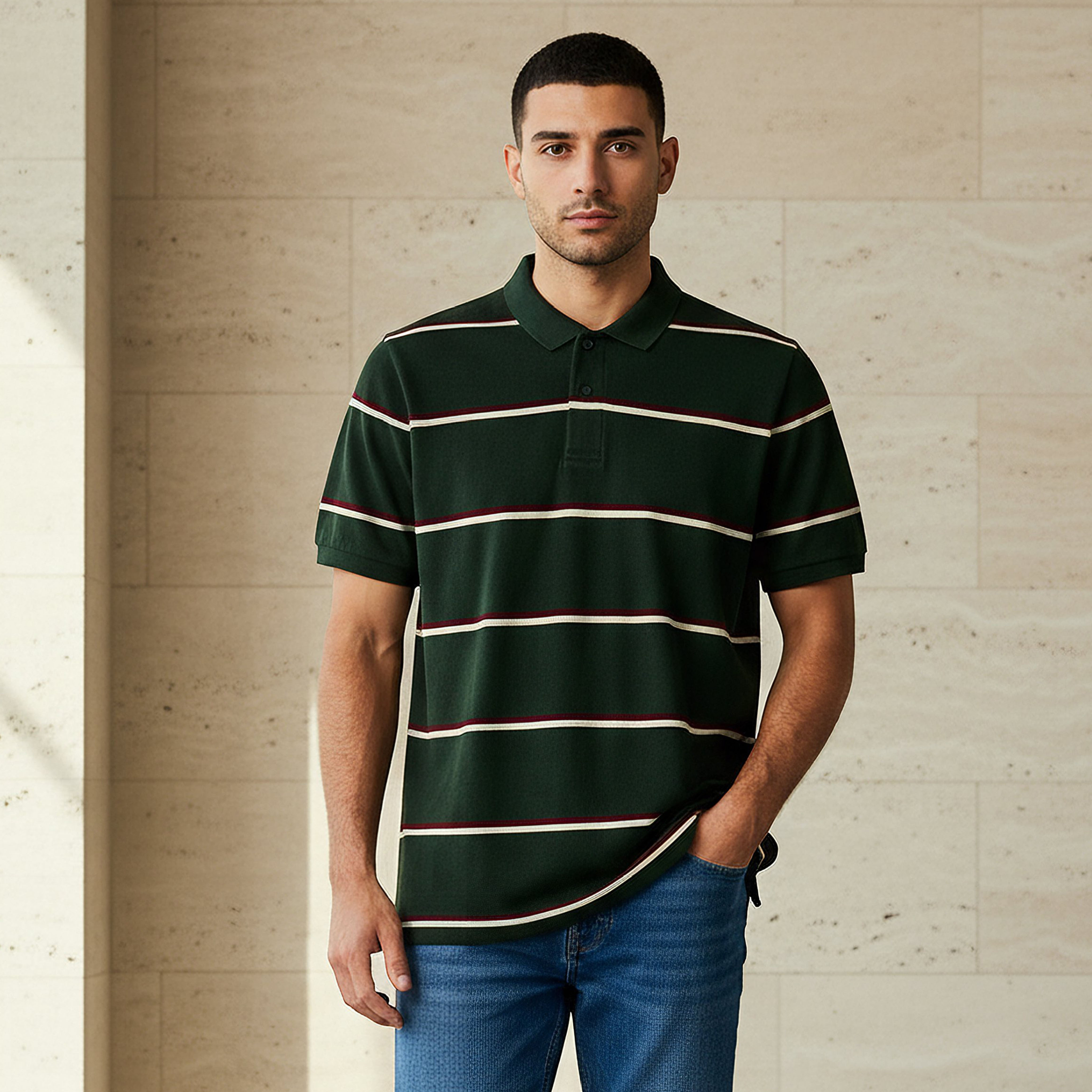 Men Short Sleeve Striped Polo T-shirt-men-clothing-tshirtsandpolos-polos-image-1