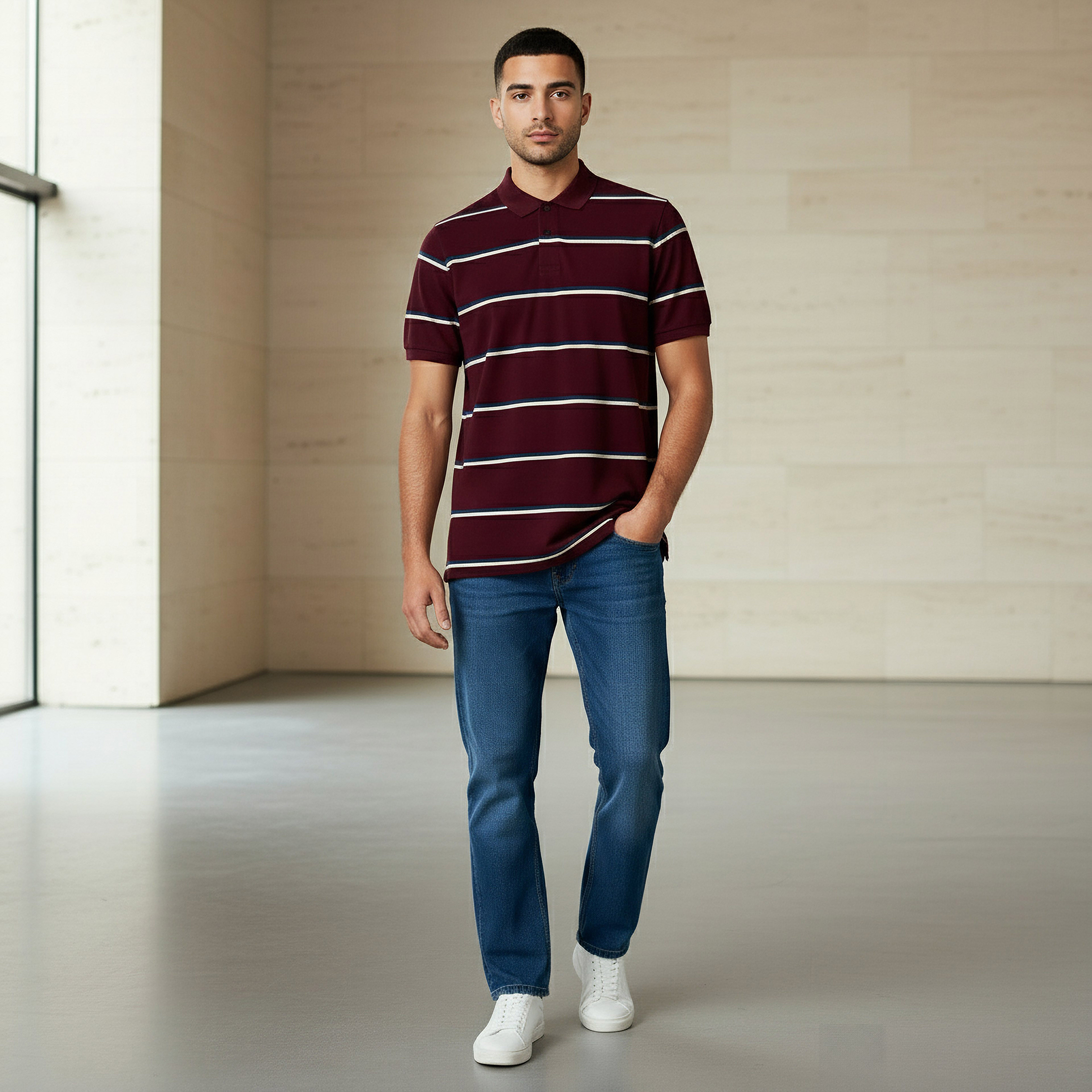 تيشيرت بولو رجالي مخطط بأكمام قصيرة-men-clothing-tshirtsandpolos-polos-image-2