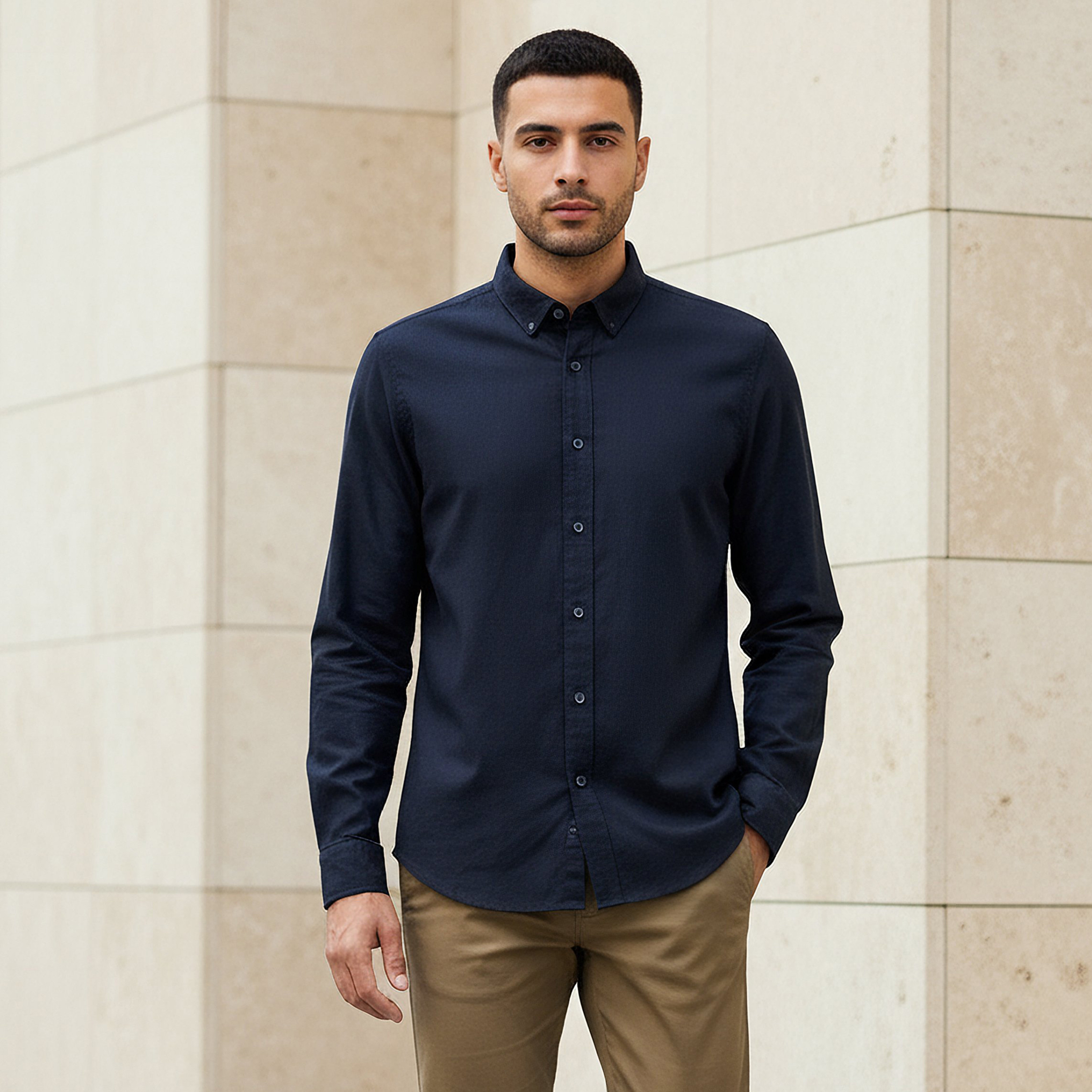 Men Regular Fit Button-Down Collar Long Sleeve Oxford Shirt-men-clothing-shirts-image-1