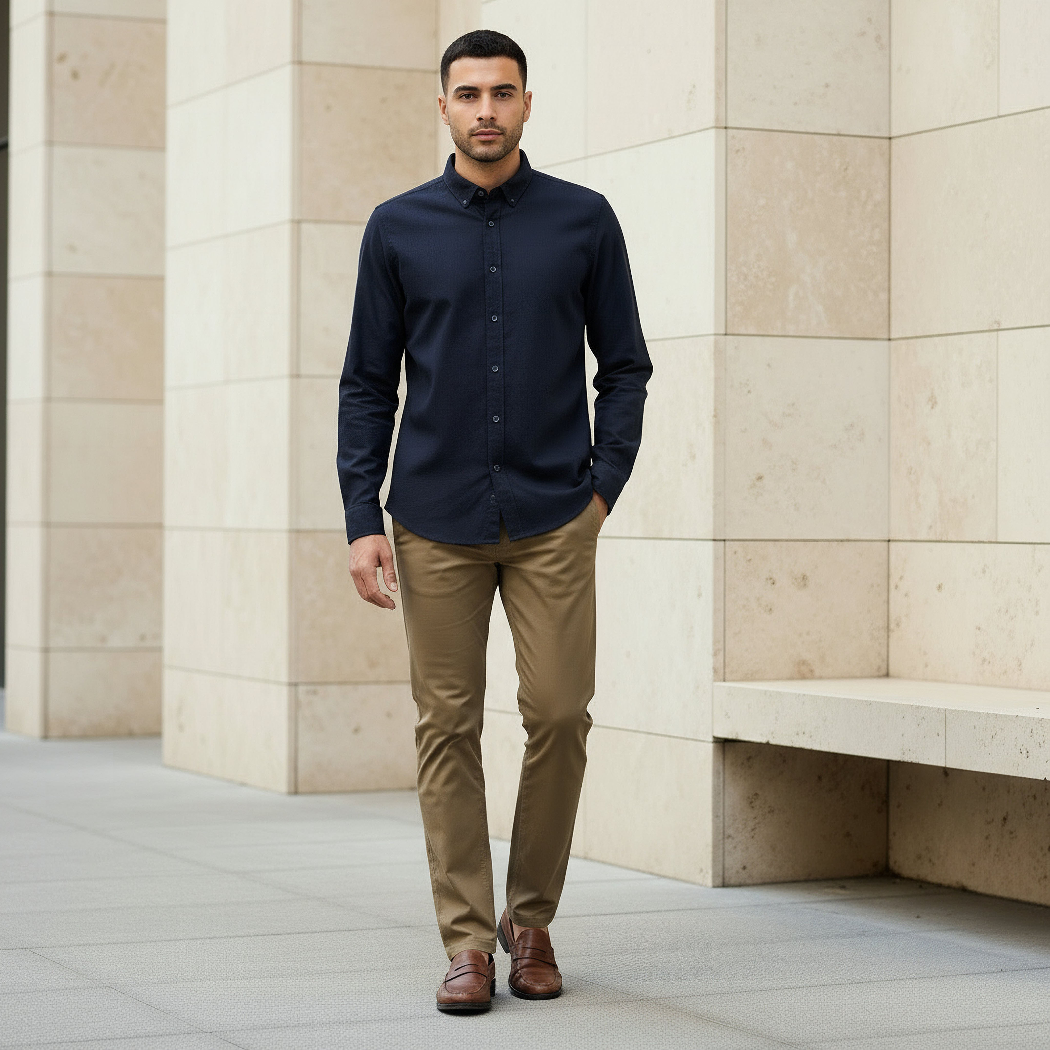 Men Regular Fit Button-Down Collar Long Sleeve Oxford Shirt-men-clothing-shirts-image-2