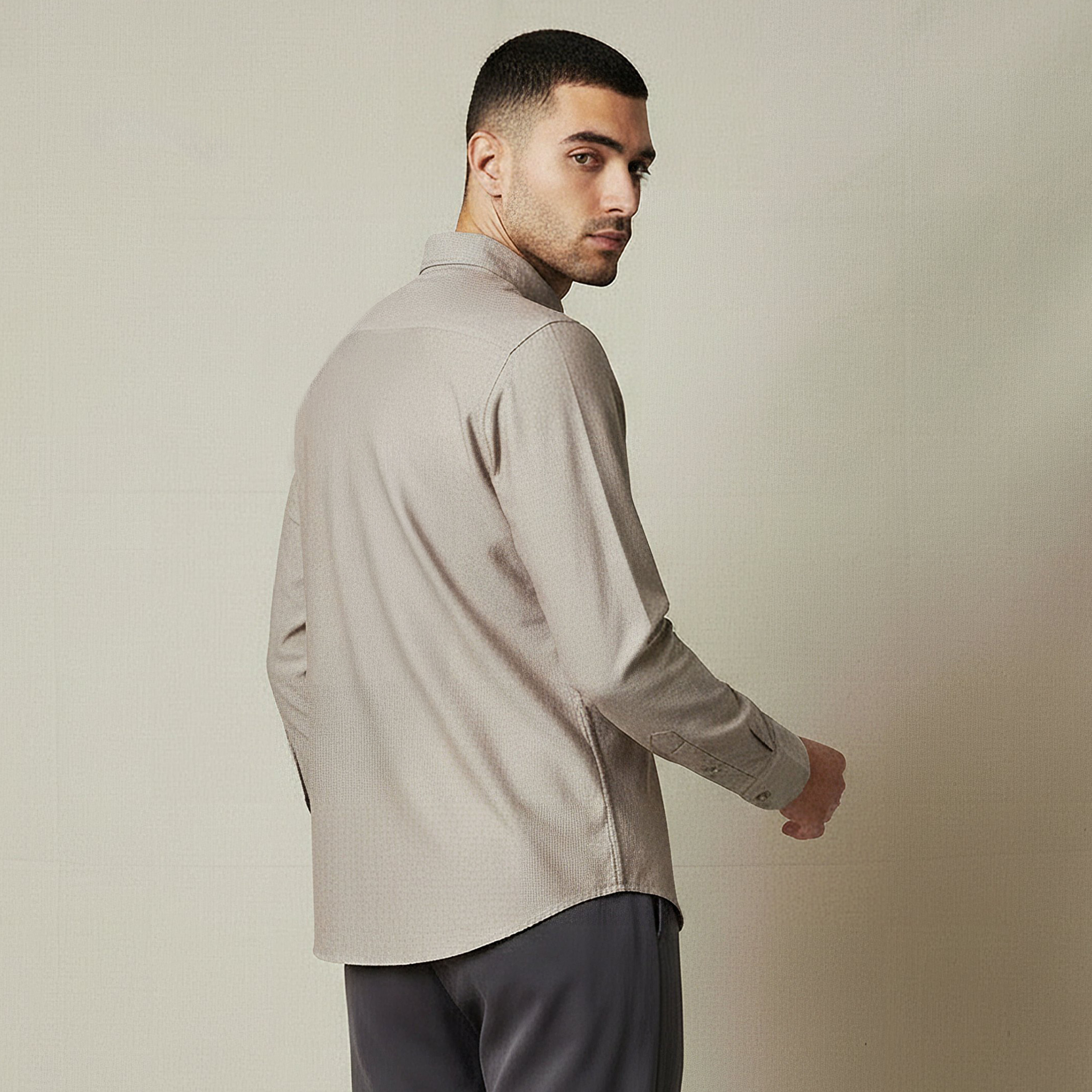 Men Regular Fit Collared Long Sleeves Textured Oxford Shirt-men-clothing-shirts-image-3