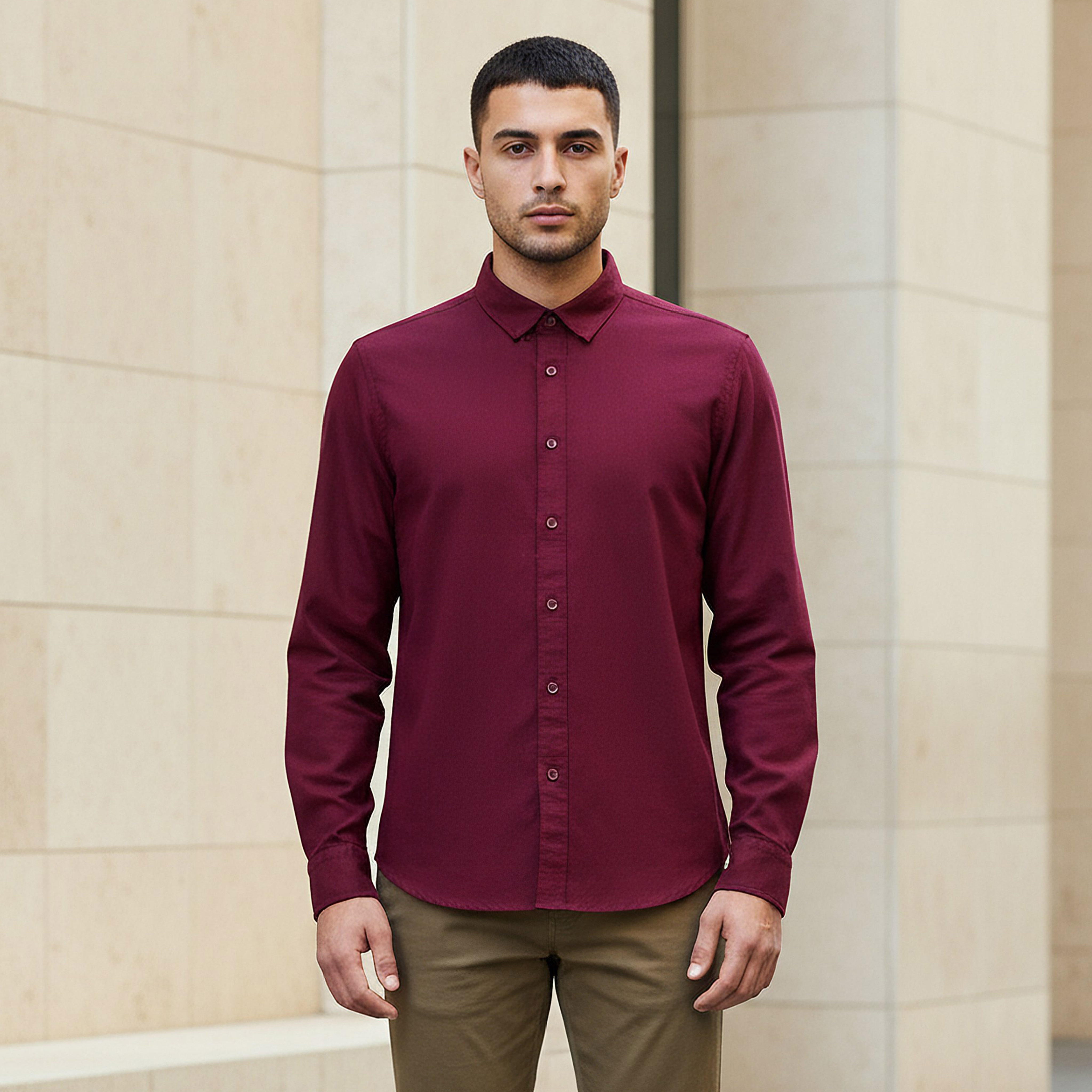 قميص أكسفورد بقصة عادية وياقة وأكمام طويلة وأزرار إغلاق للرجال-men-clothing-shirts-image-1