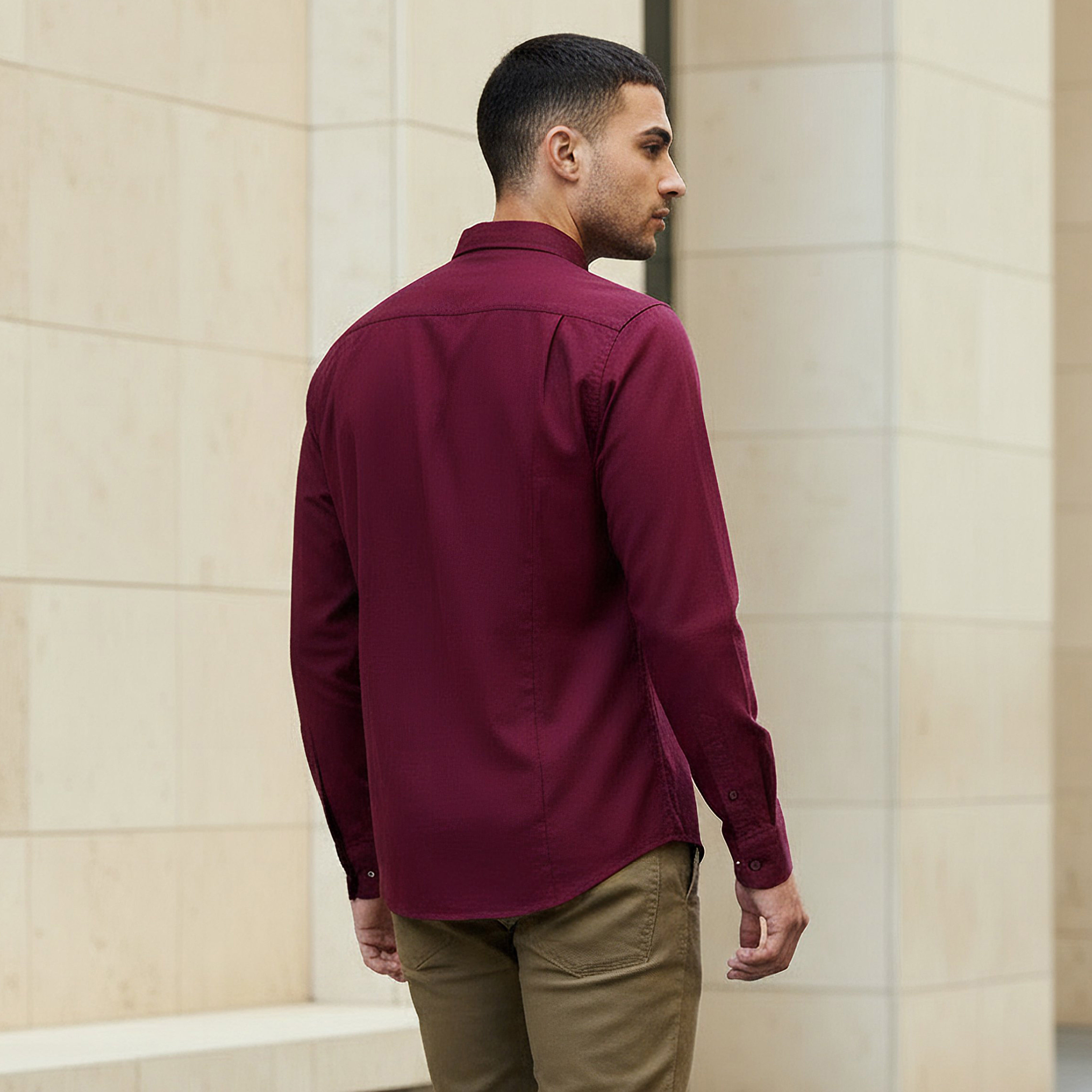 قميص أكسفورد بقصة عادية وياقة وأكمام طويلة وأزرار إغلاق للرجال-men-clothing-shirts-image-3