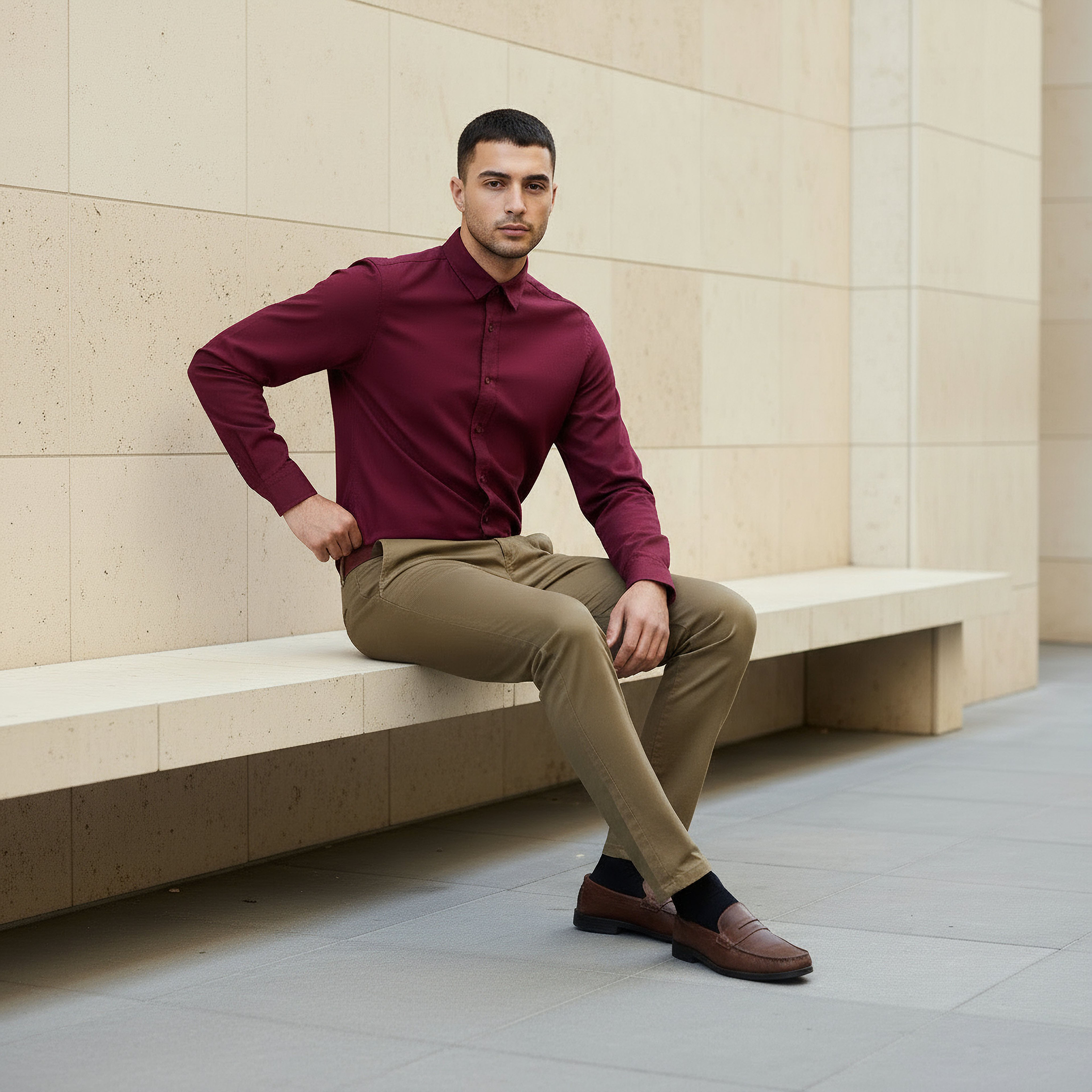 قميص أكسفورد بقصة عادية وياقة وأكمام طويلة وأزرار إغلاق للرجال-men-clothing-shirts-image-5
