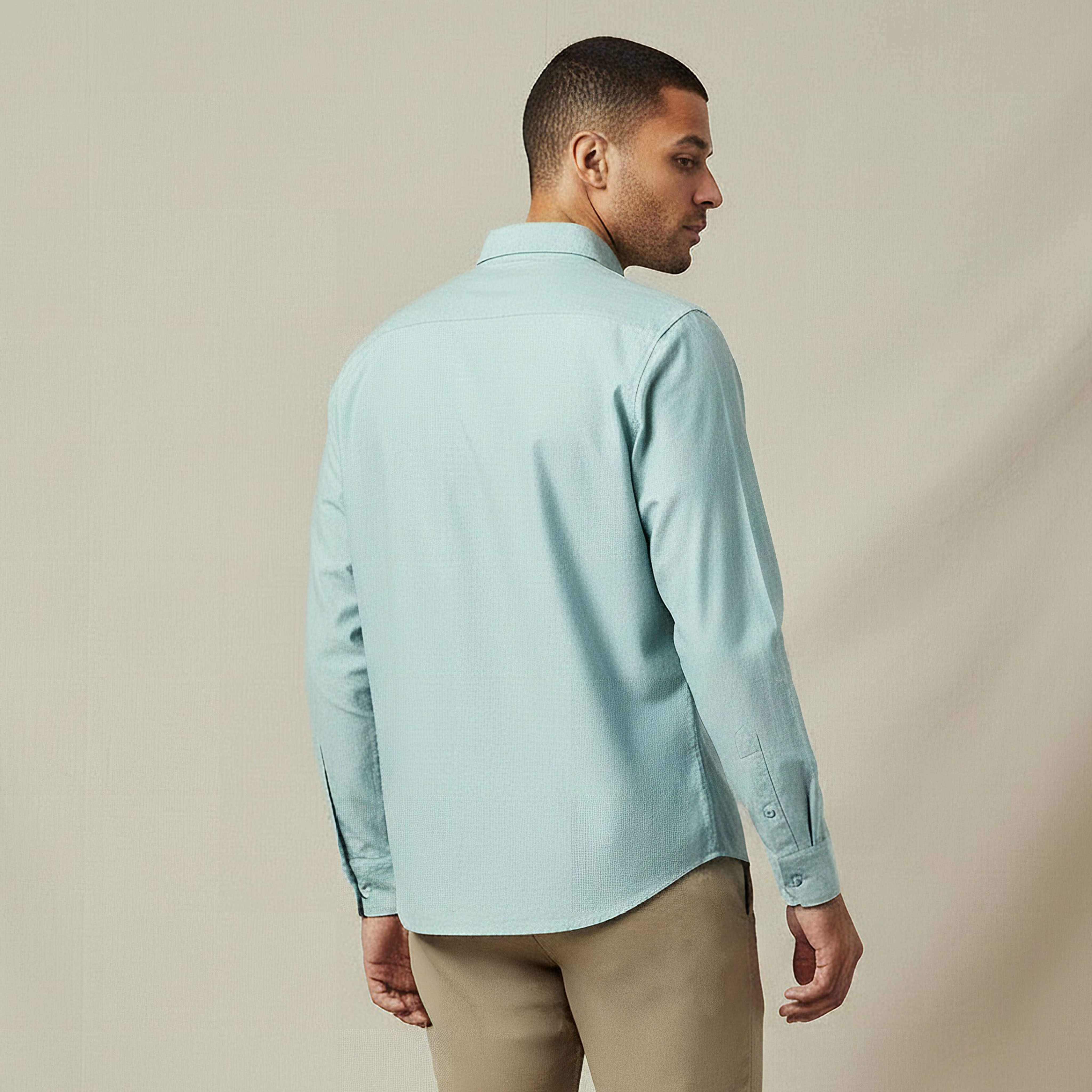 Men Regular Fit Collared Long Sleeves Textured Oxford Shirt-men-clothing-shirts-image-3