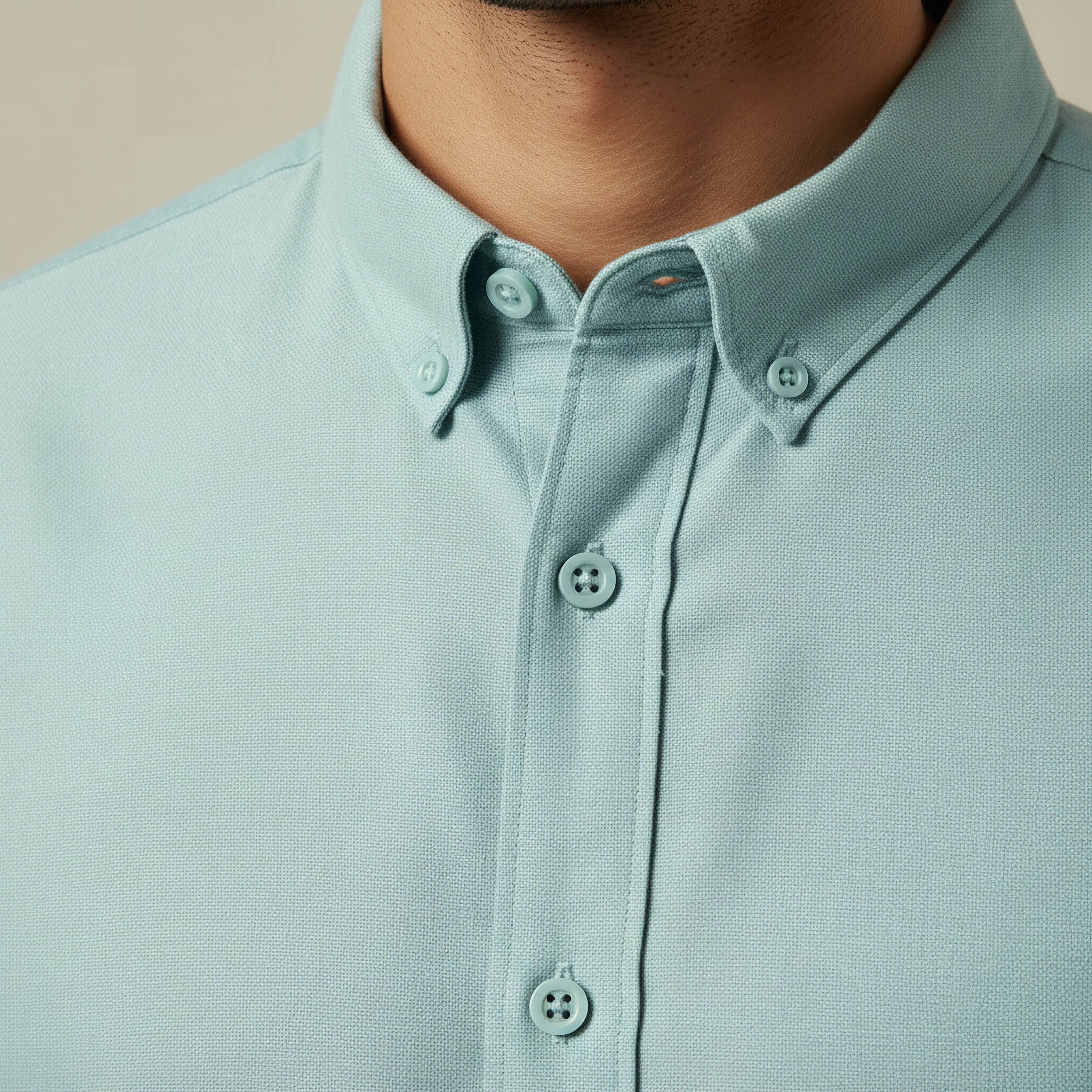 Men Regular Fit Collared Long Sleeves Textured Oxford Shirt-men-clothing-shirts-image-4