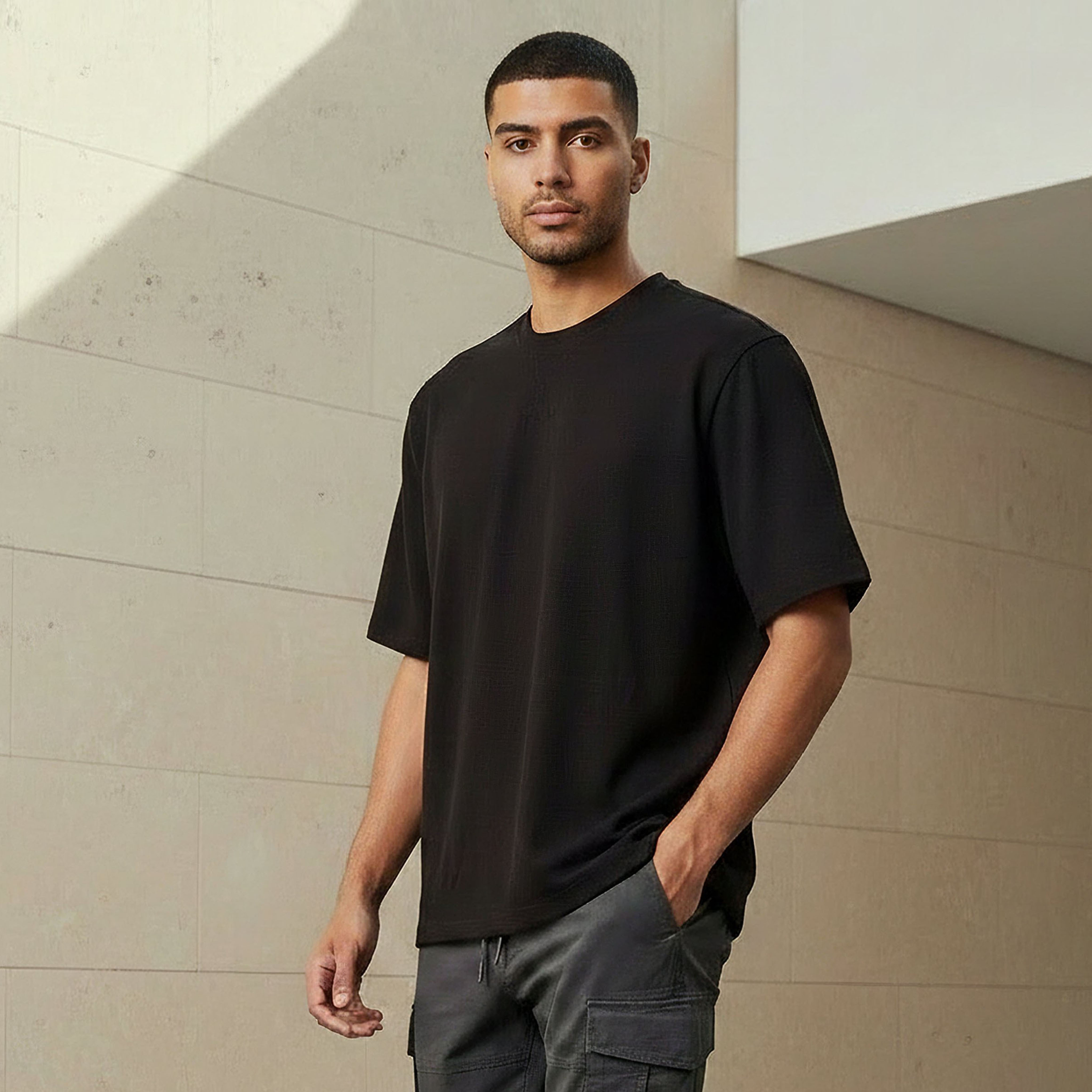 Men Relaxed Fit Crew Neck Short Sleeves Textured T-shirt-men-clothing-tshirtsandpolos-tshirts-image-1