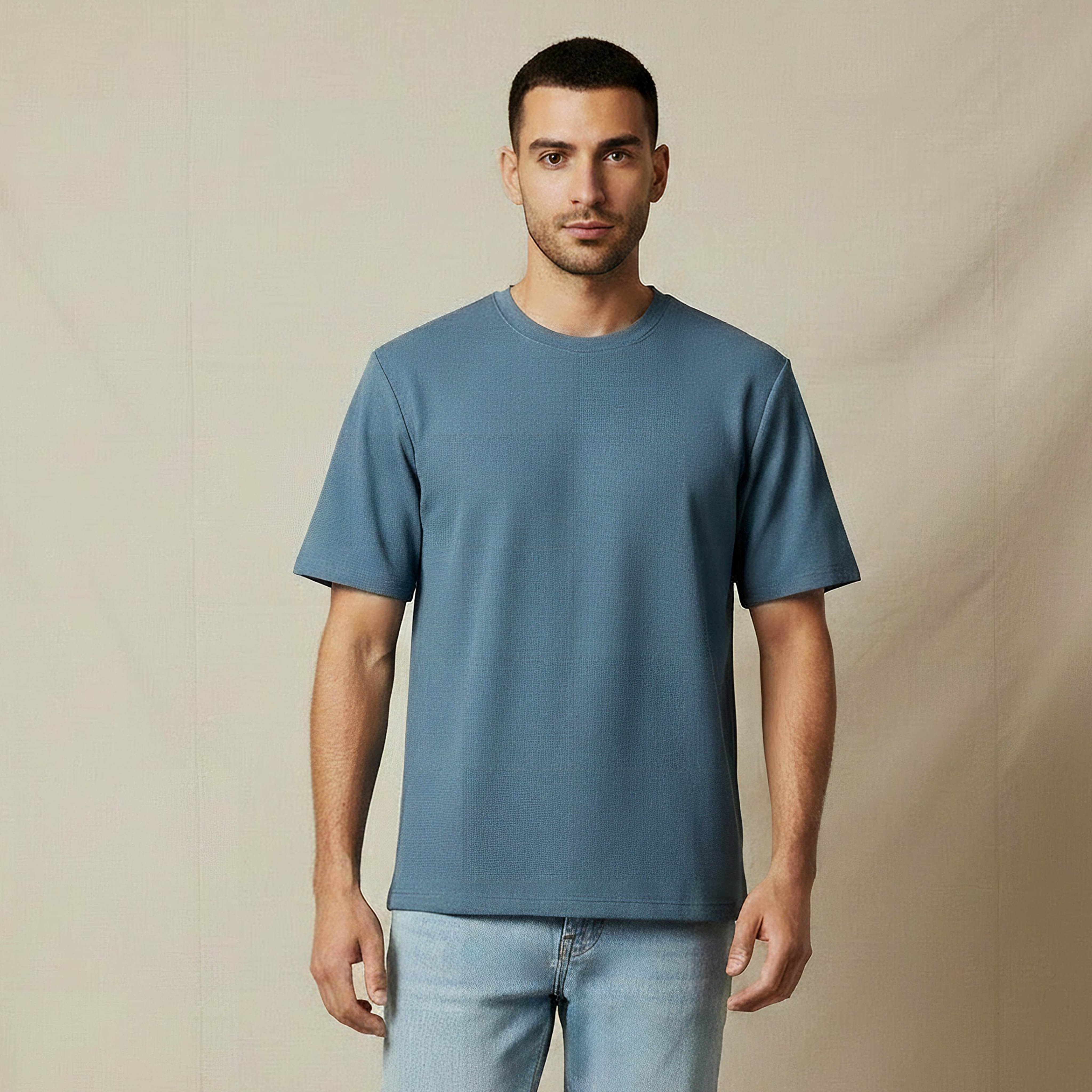 Men Relaxed Fit Crew Neck Short Sleeves Textured T-shirt-men-clothing-tshirtsandpolos-tshirts-image-1