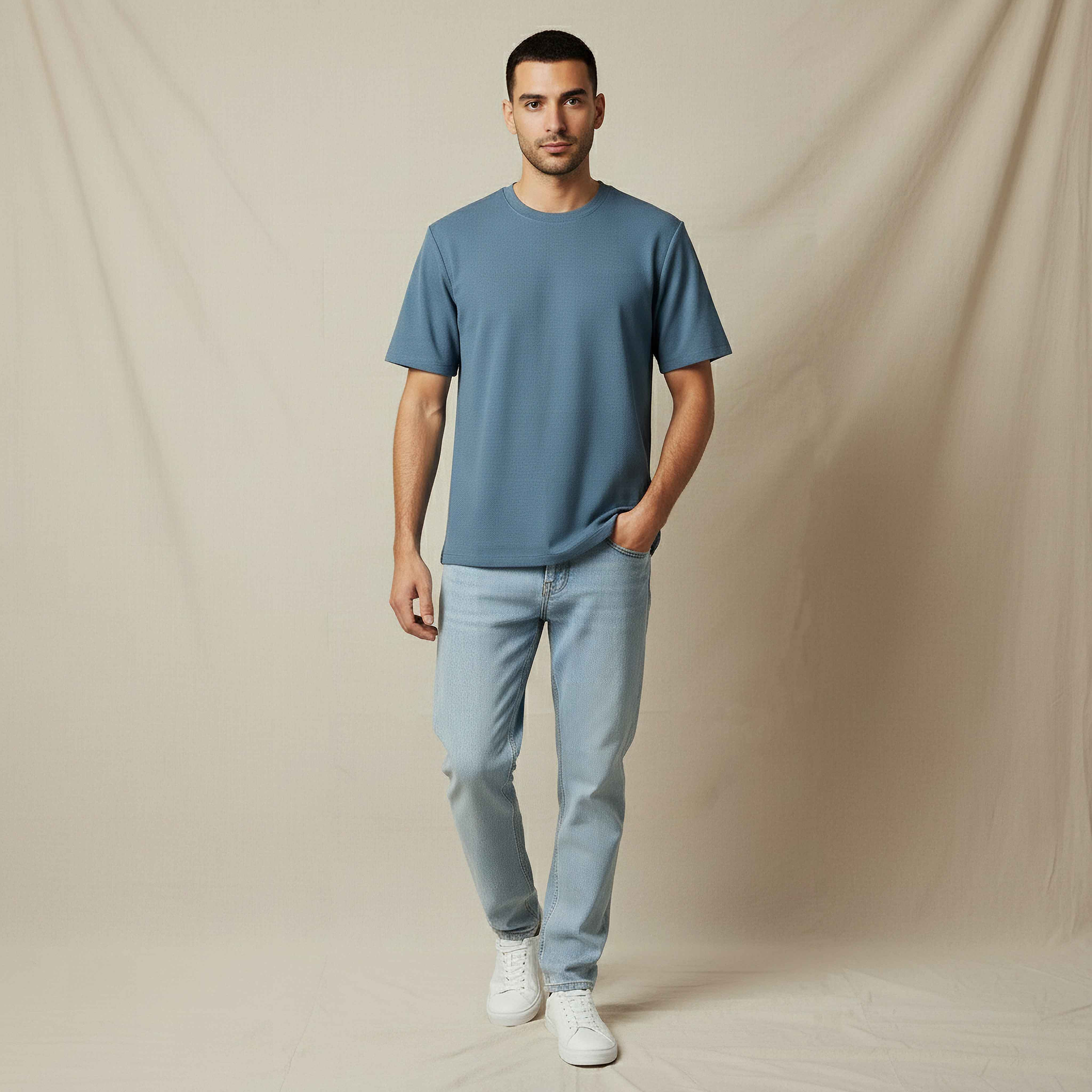 Men Relaxed Fit Crew Neck Short Sleeves Textured T-shirt-men-clothing-tshirtsandpolos-tshirts-image-2