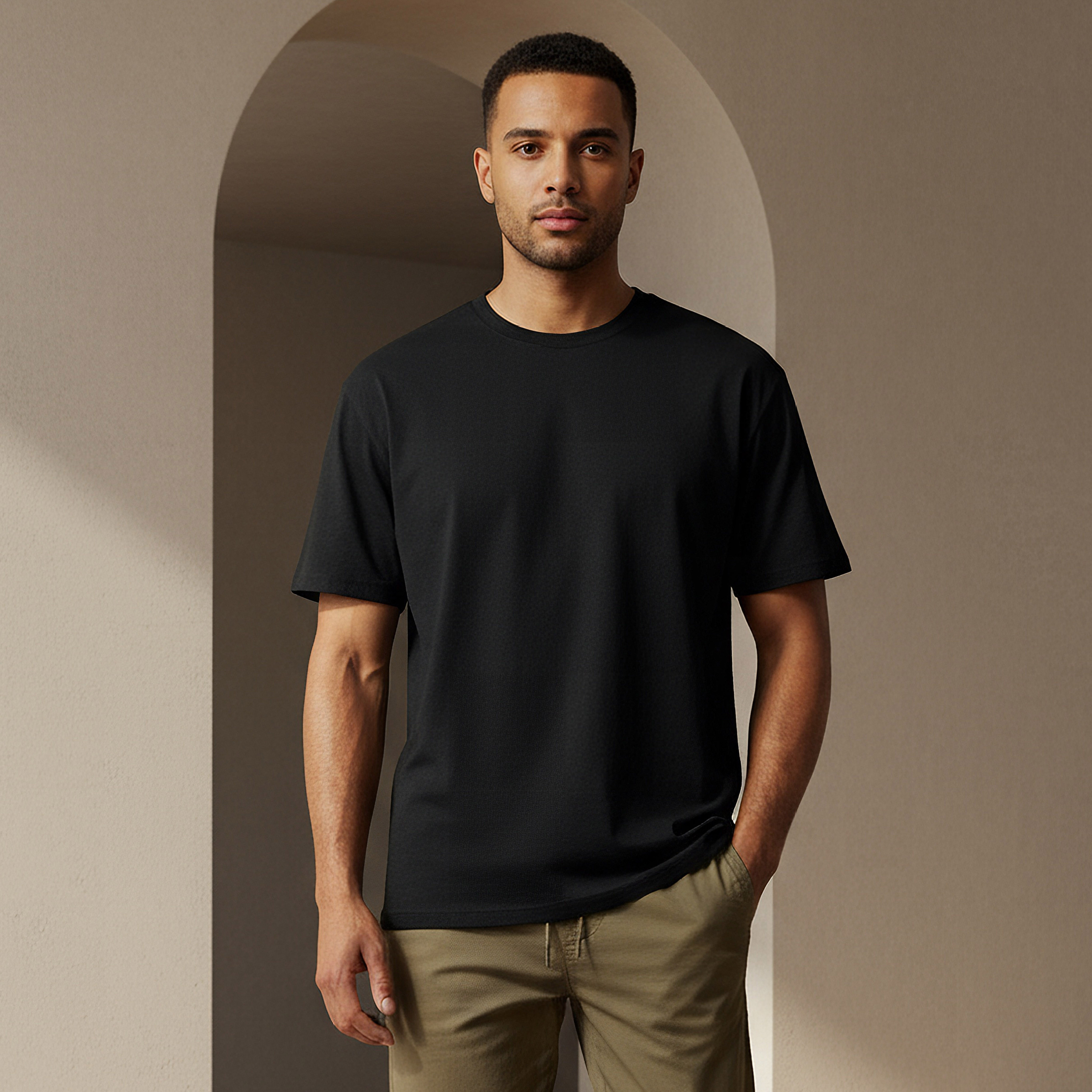 Men Relaxed Fit Crew Neck Short Sleeve Drop Shoulder T-shirt-men-clothing-tshirtsandpolos-tshirts-image-1