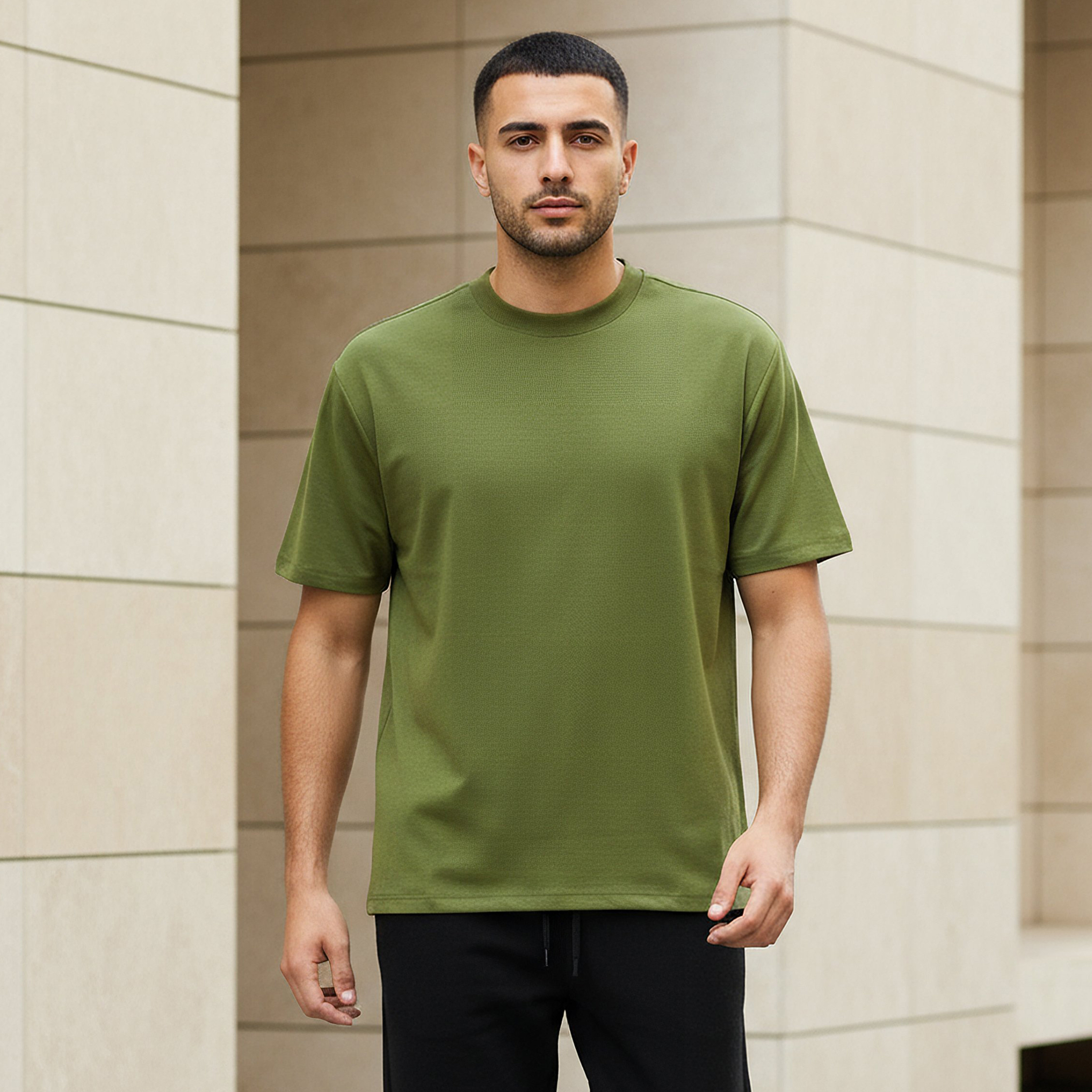Men Relaxed Fit Crew Neck Drop Shoulder Sleeve T-shirt-men-clothing-tshirtsandpolos-tshirts-image-1