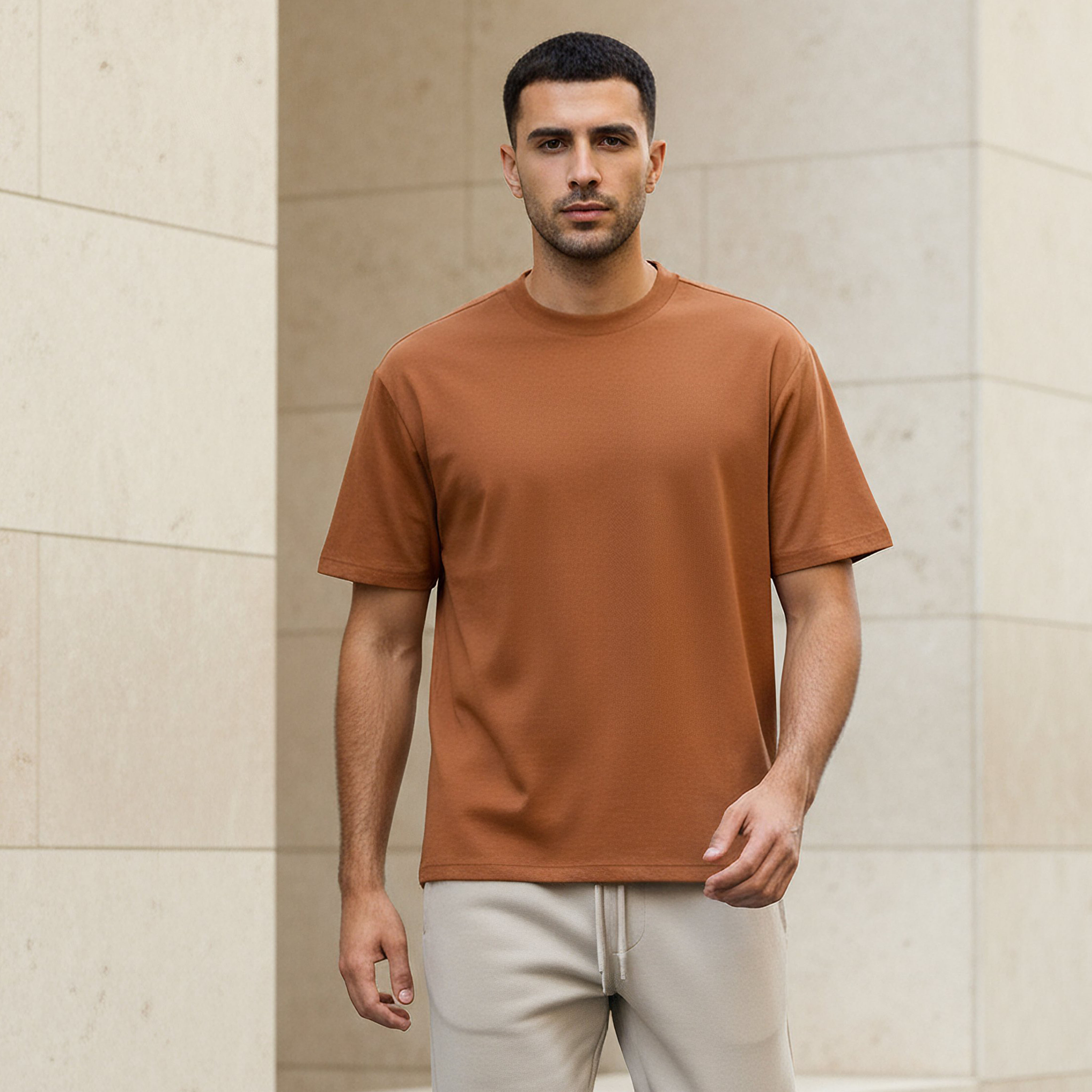 Men Relaxed Fit Crew Neck Drop Shoulder Sleeve T-shirt-men-clothing-tshirtsandpolos-tshirts-image-1