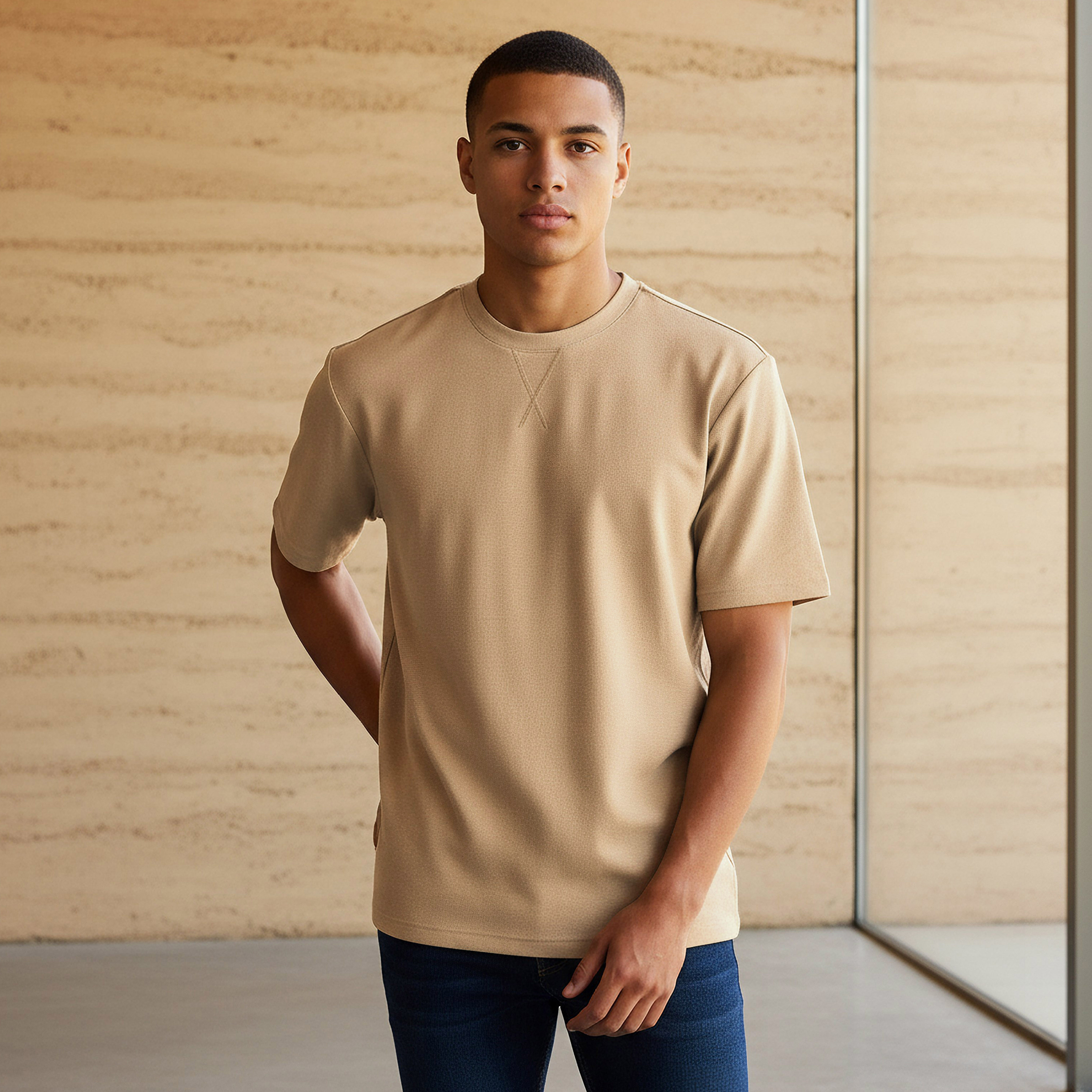 Men Relaxed Fit Crew Neck Short Sleeves Textured T-shirt-men-clothing-tshirtsandpolos-tshirts-image-1