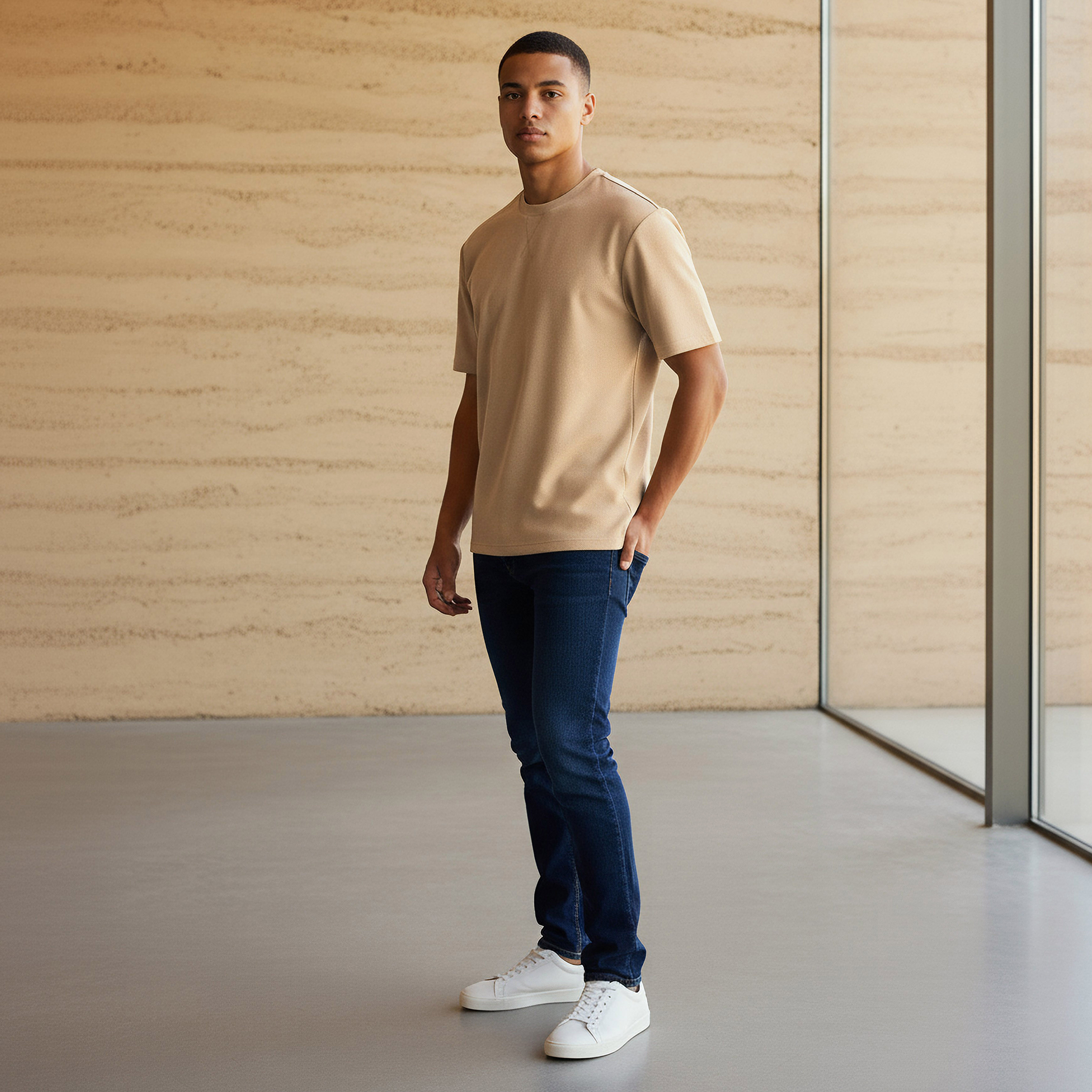 Men Relaxed Fit Crew Neck Short Sleeves Textured T-shirt-men-clothing-tshirtsandpolos-tshirts-image-2