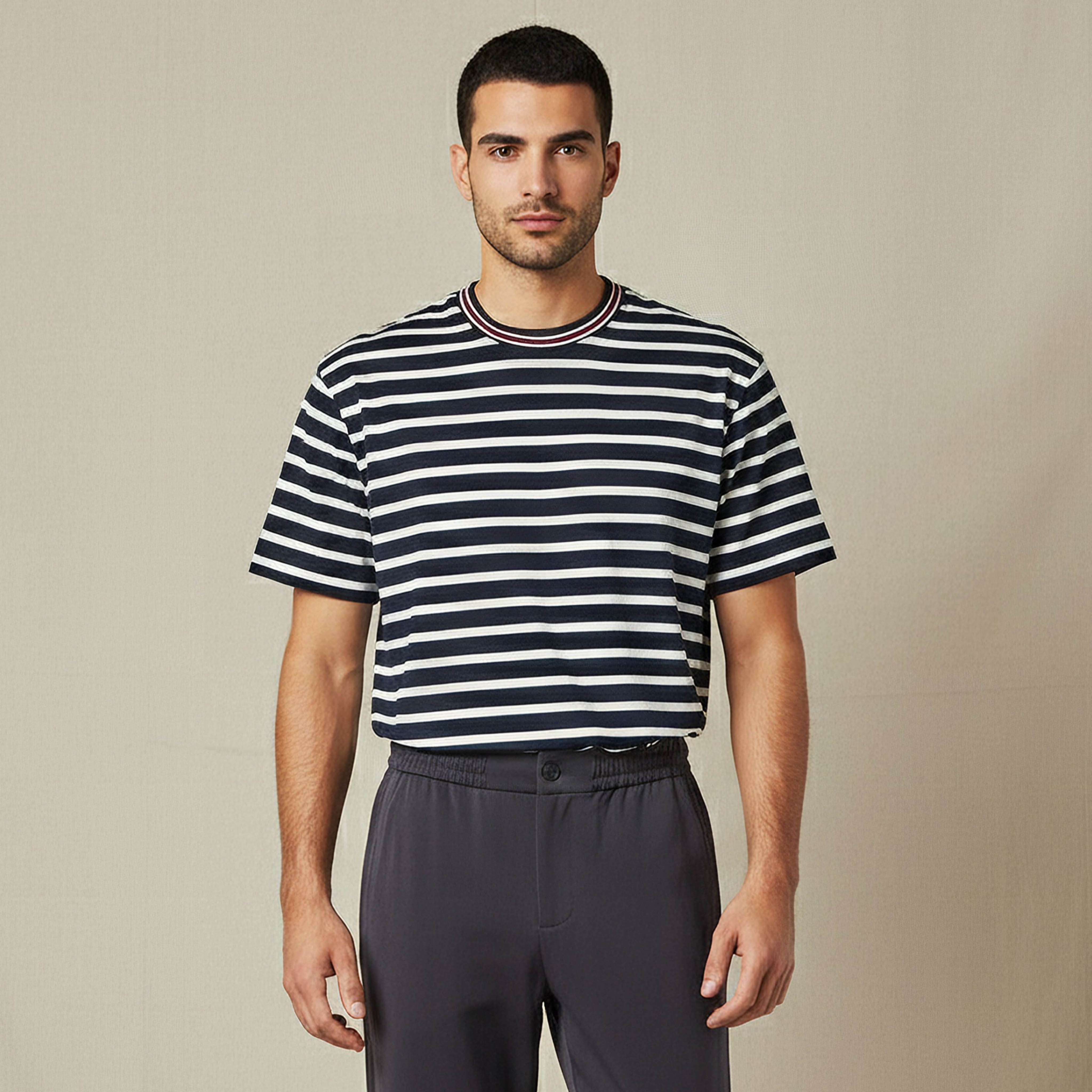 Men Regular Fit Crew Neck Short Sleeves Striped T-shirt-men-clothing-tshirtsandpolos-tshirts-image-1