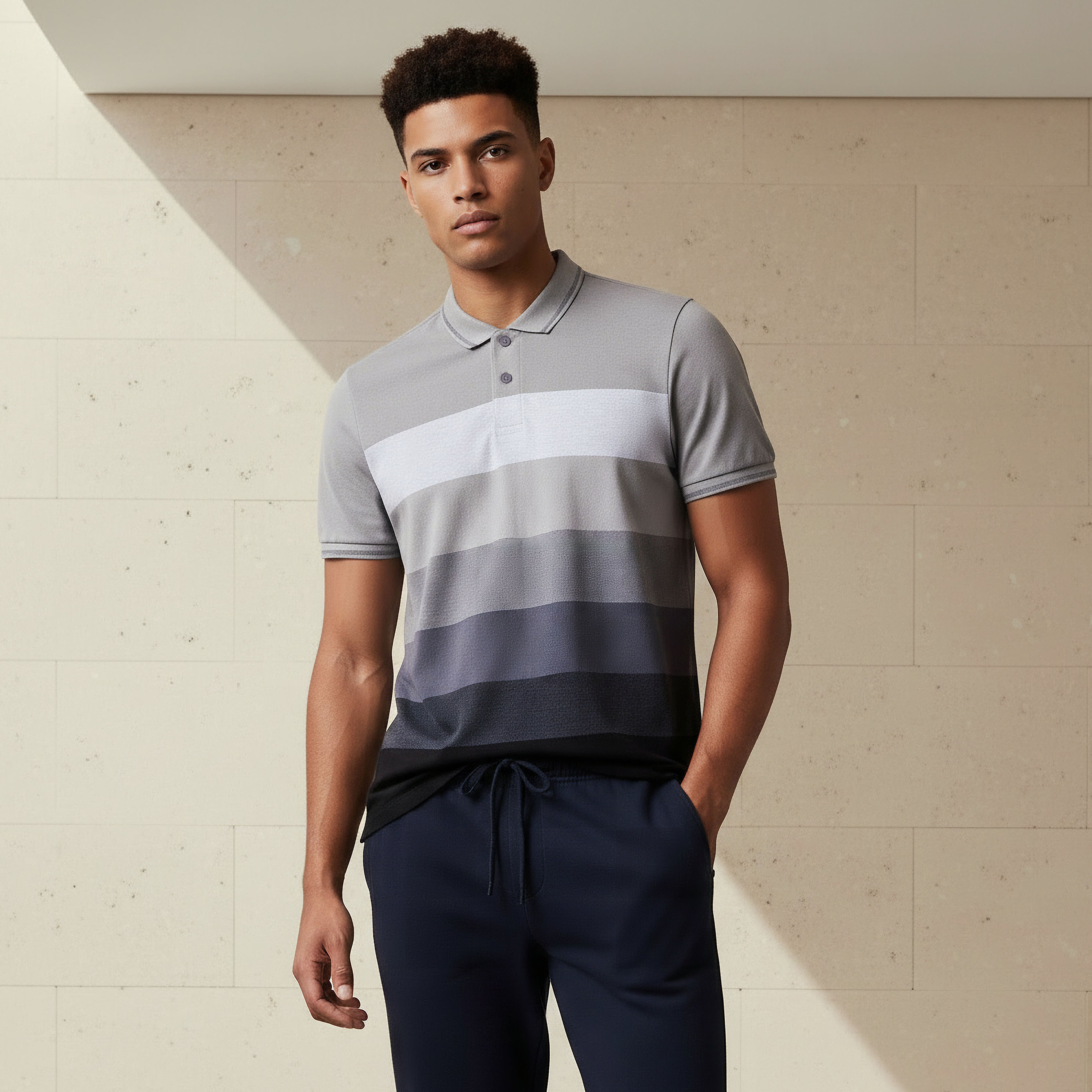Men Short Sleeves Striped Pique Detail Polo T-shirt-men-clothing-tshirtsandpolos-polos-image-1