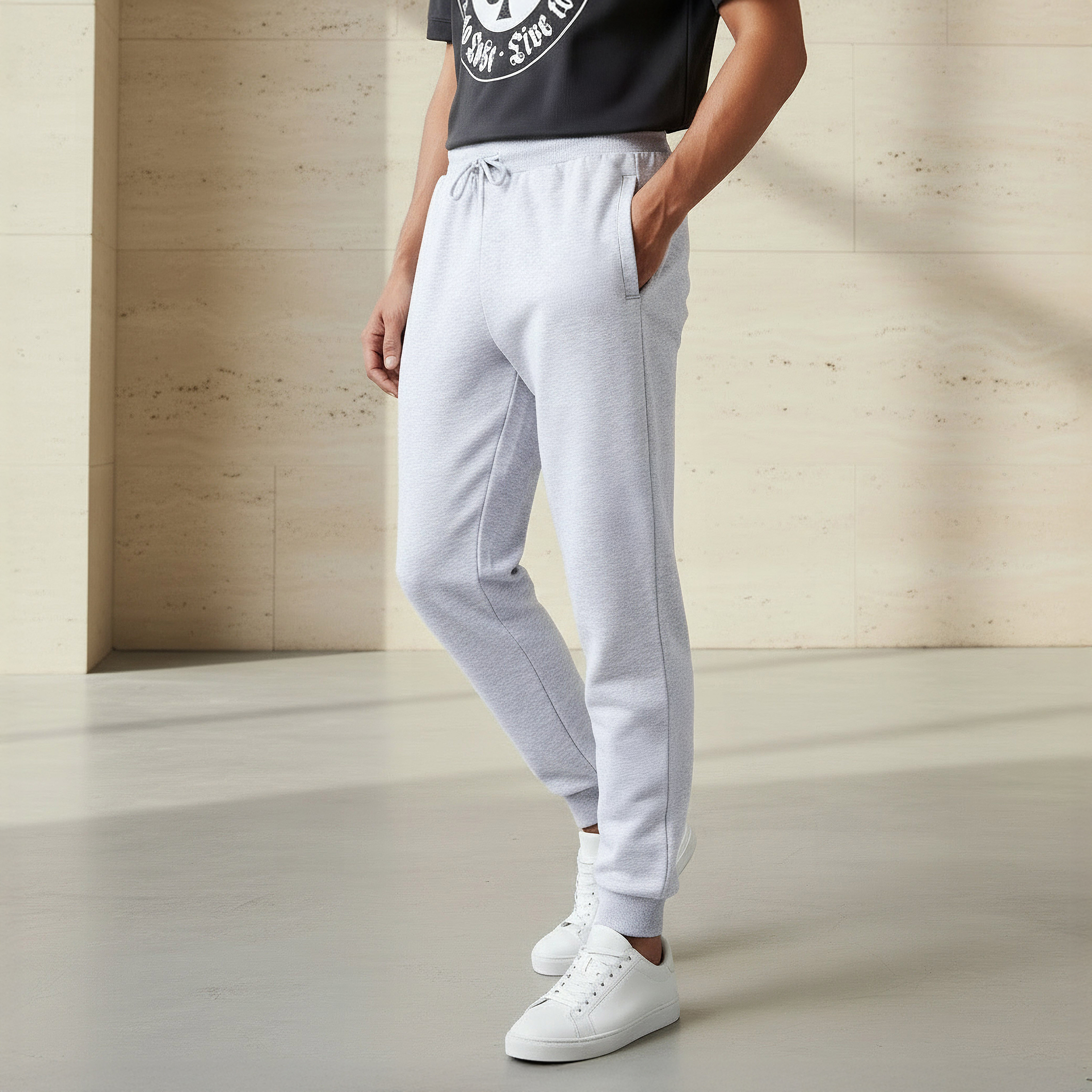 بنطلون رياضي بقصة عادية وإغلاق رباط خصر للرجال-men-clothing-bottoms-joggers-image-1