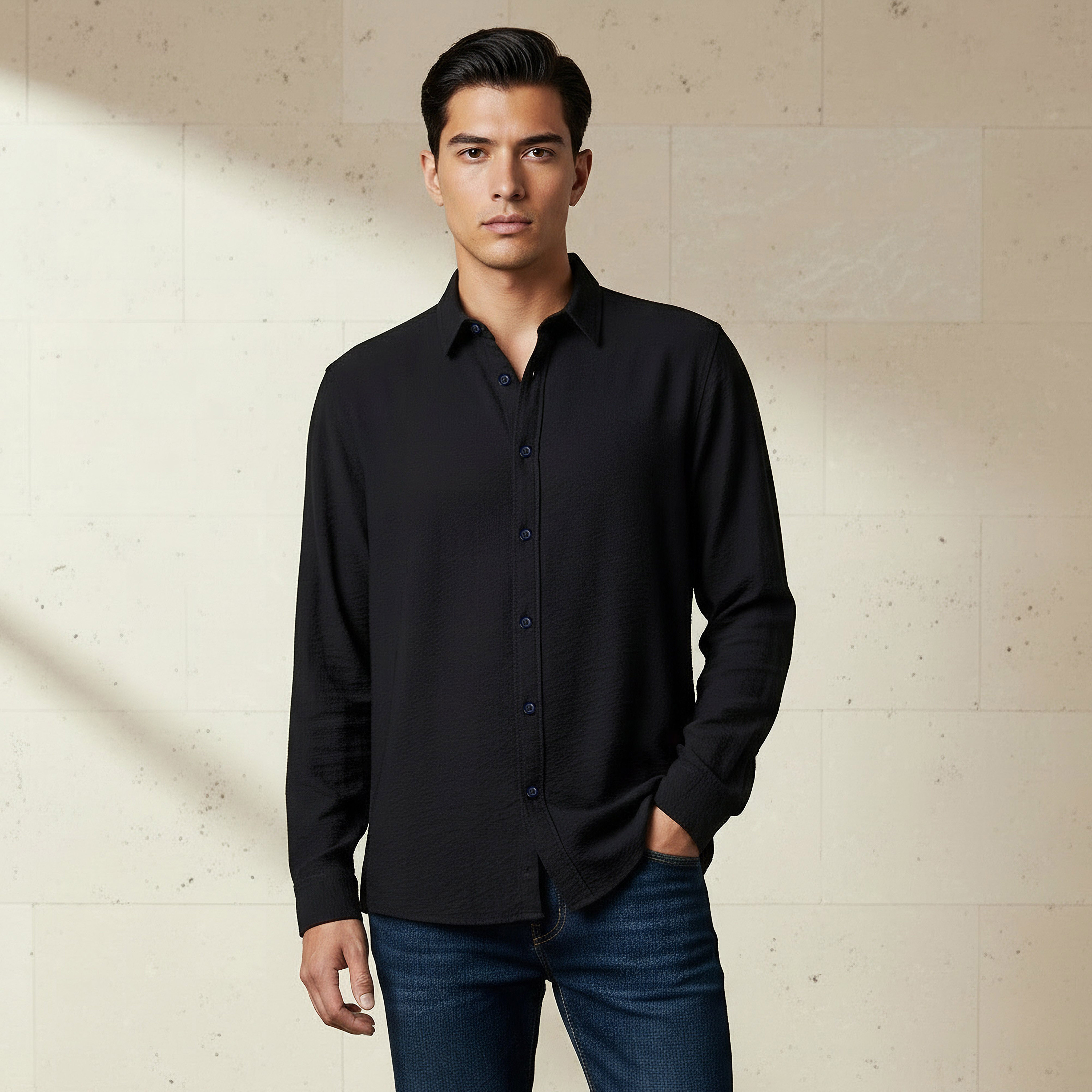 Men Regular Fit Collared Long Sleeve Shirt-men-clothing-shirts-image-1