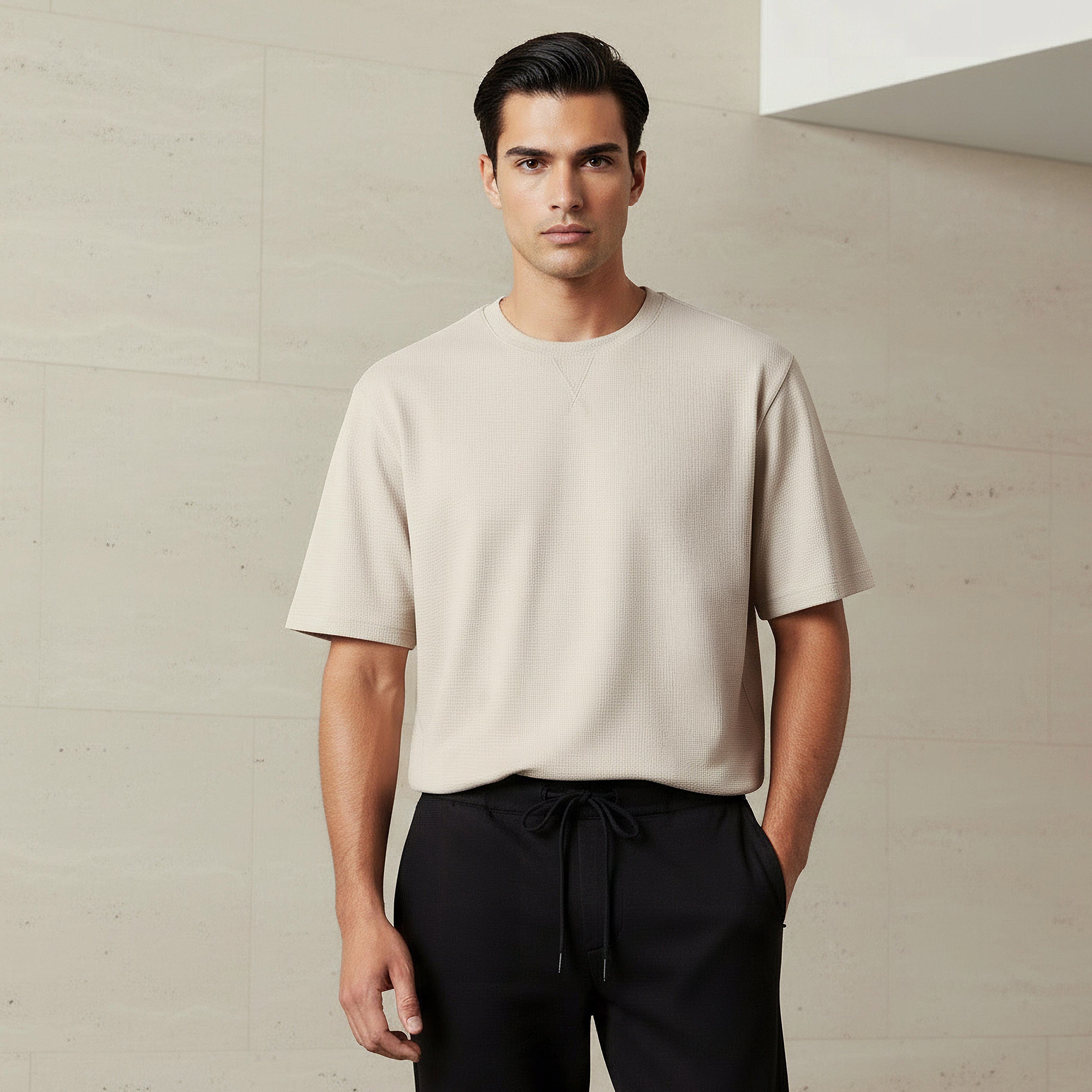Men Relaxed Fit Crew Neck Short Sleeve Textured T-shirt-men-clothing-tshirtsandpolos-tshirts-image-1