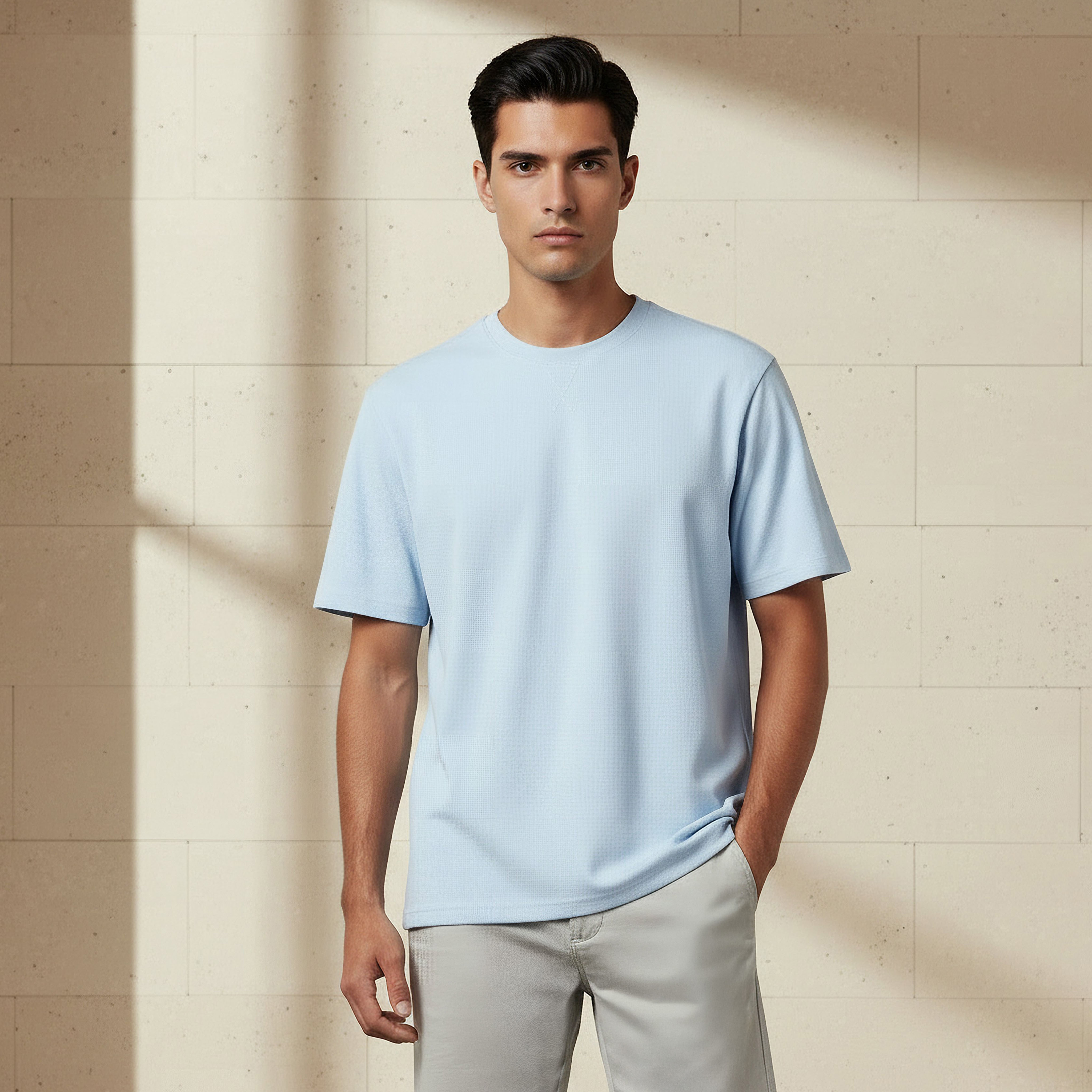Men Relaxed Fit Crew Neck Short Sleeve Textured T-shirt-men-clothing-tshirtsandpolos-tshirts-image-1