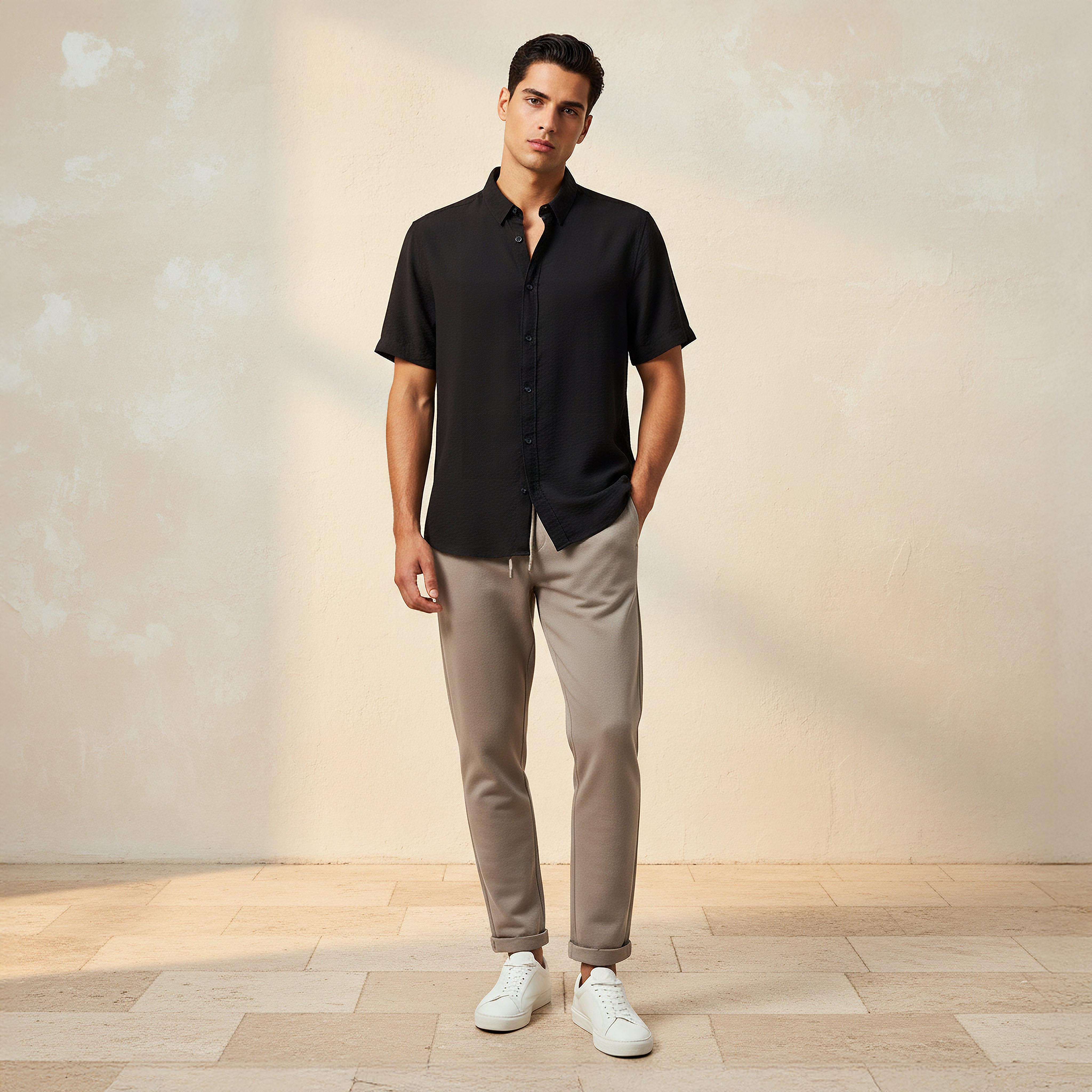 Men Regular Fit Collared Short Sleeve Shirt-men-clothing-shirts-image-3