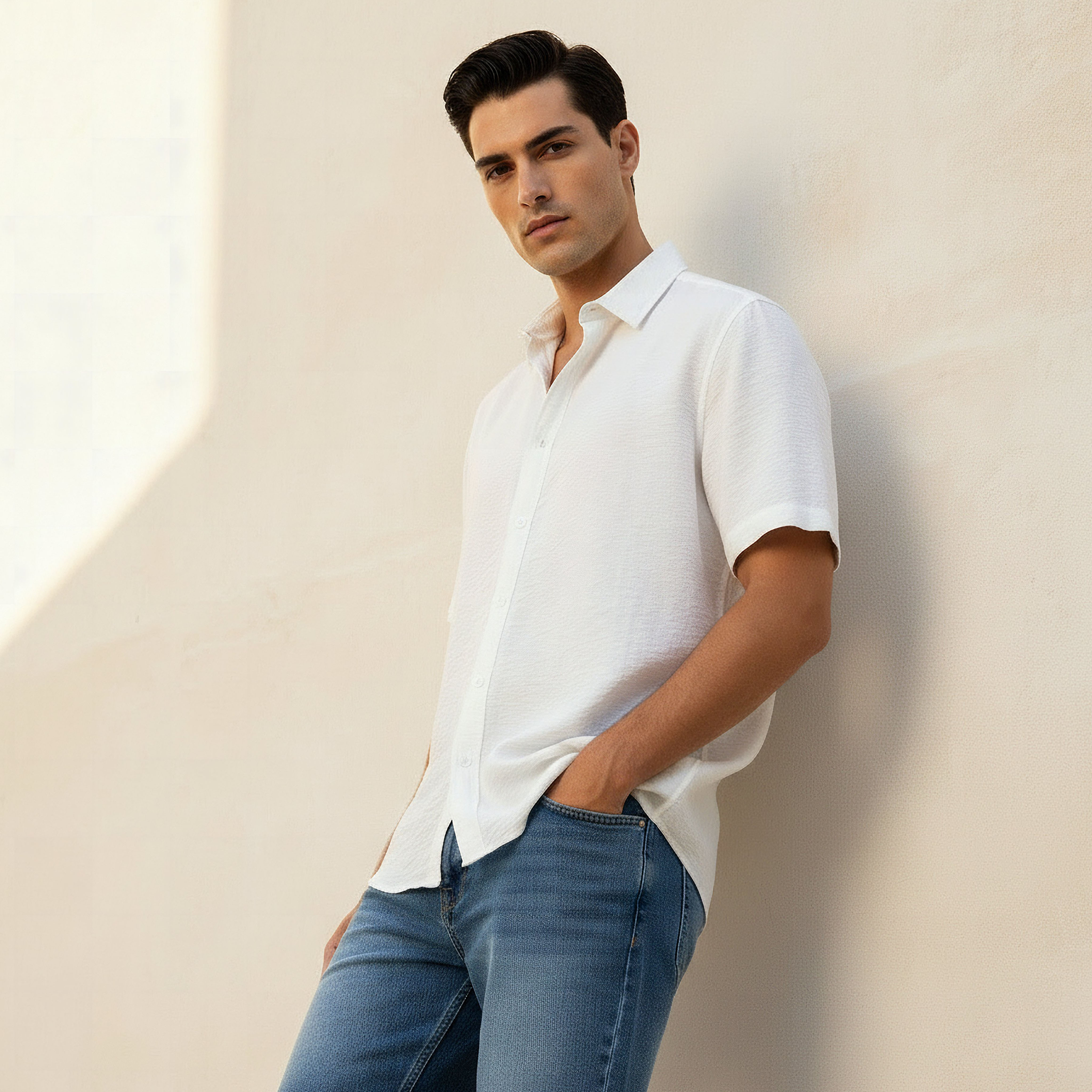 Men Regular Fit Collared Short Sleeve Shirt-men-clothing-shirts-image-1