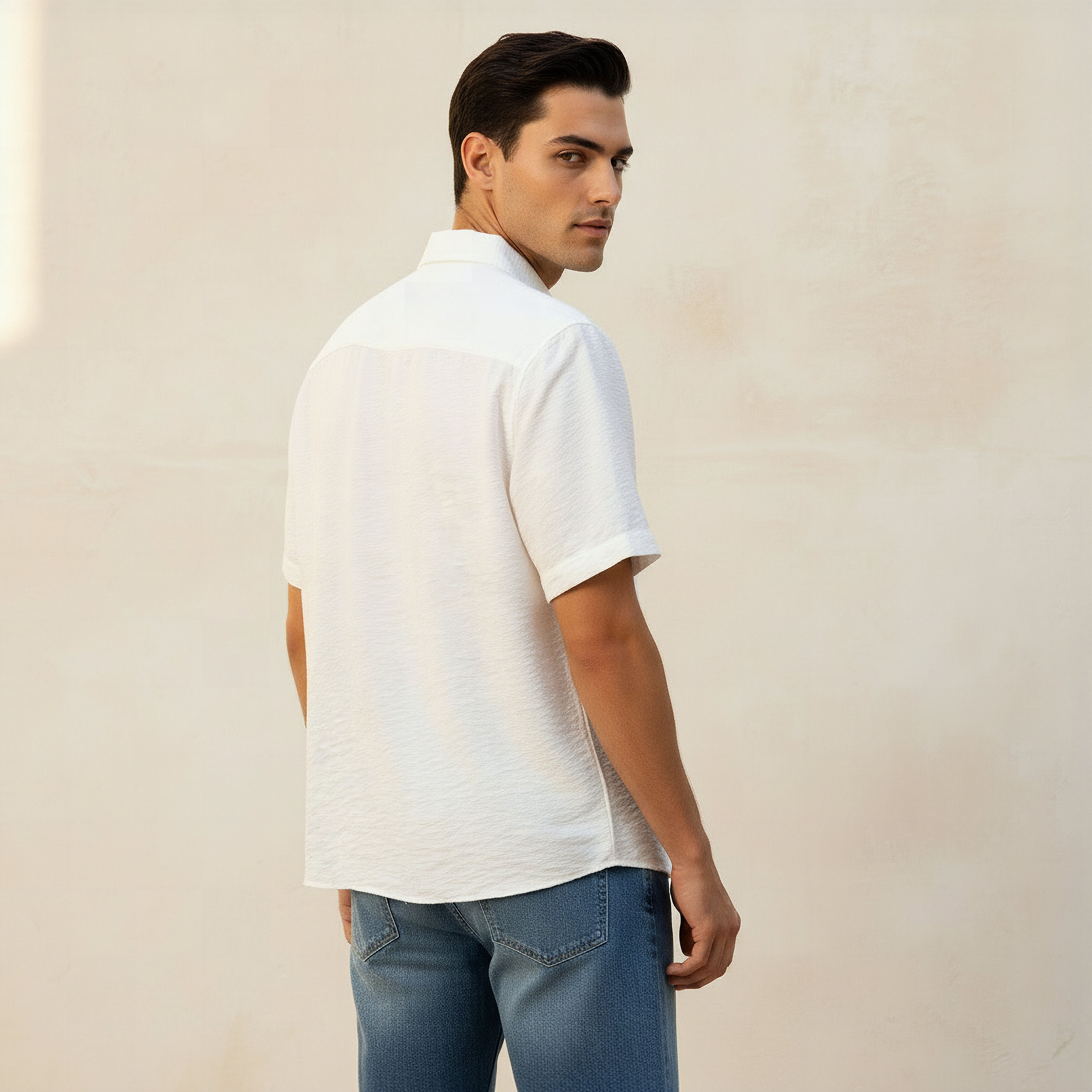 Men Regular Fit Collared Short Sleeve Shirt-men-clothing-shirts-image-4