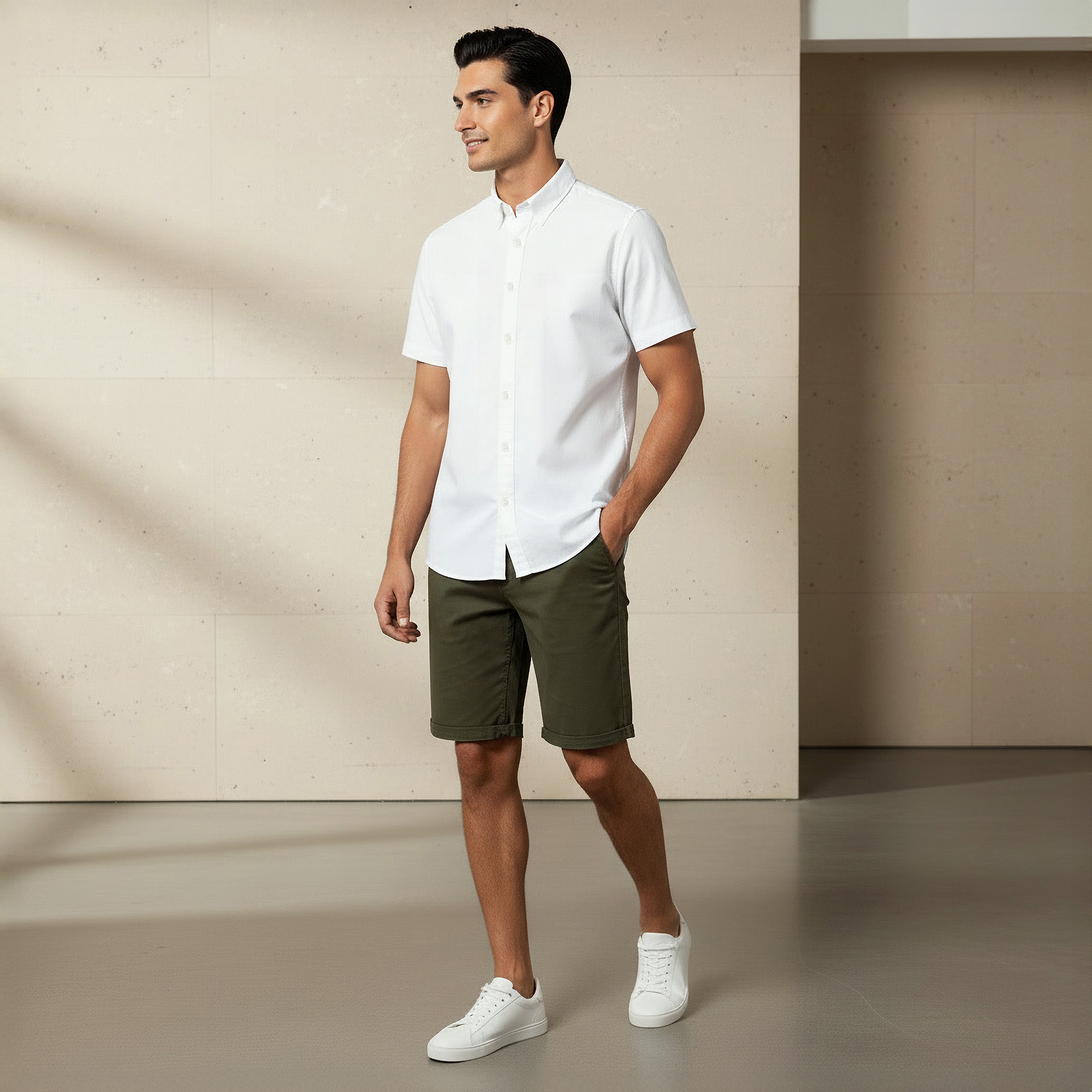 Men Regular Fit Button-Down Collar Short Sleeve Shirt-men-clothing-shirts-image-2