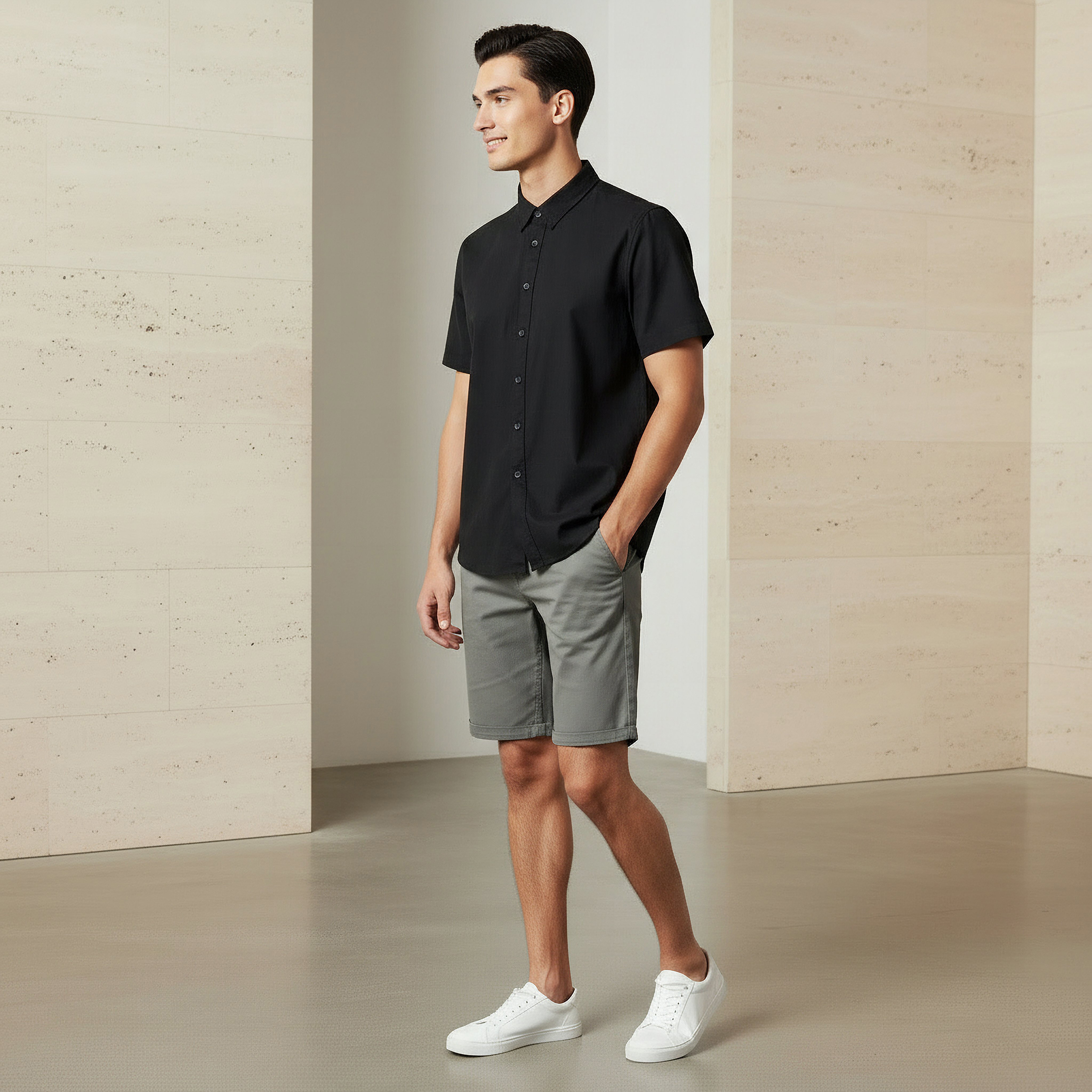 Men Regular Fit Button-Down Collar Short Sleeve Shirt-men-clothing-shirts-image-2