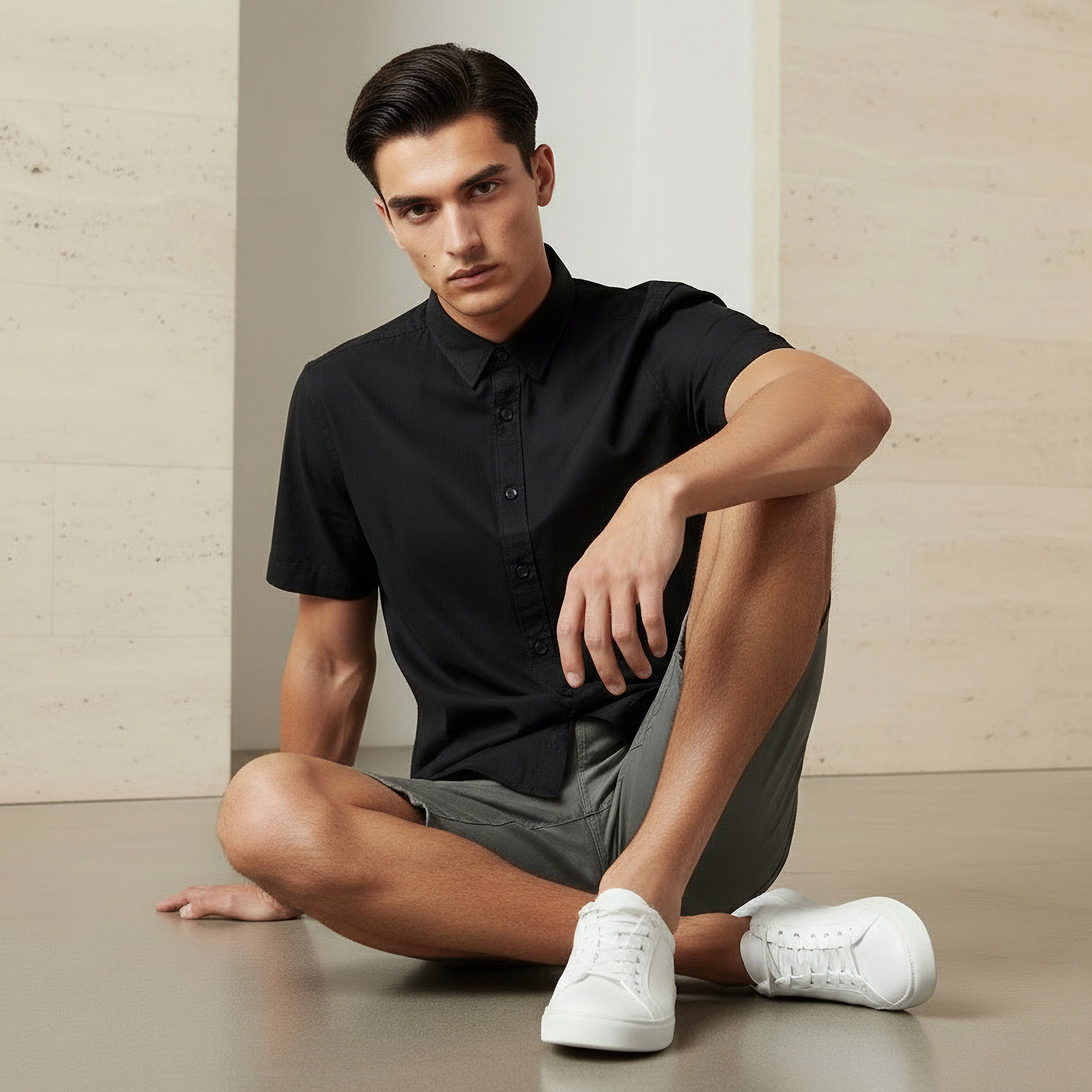 Men Regular Fit Button-Down Collar Short Sleeve Shirt-men-clothing-shirts-image-5