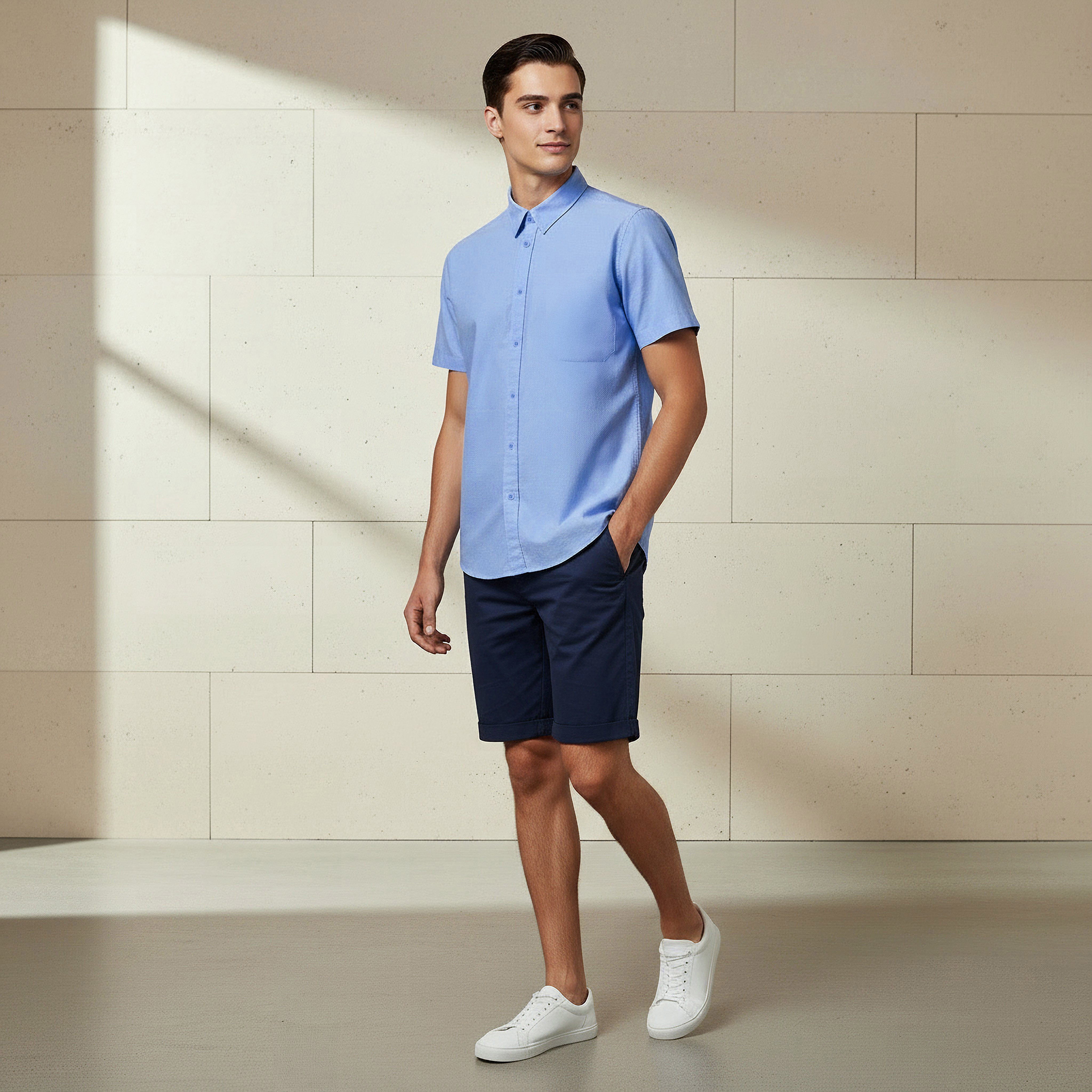 Men Regular Fit Button-Down Collar Short Sleeve Shirt-men-clothing-shirts-image-3