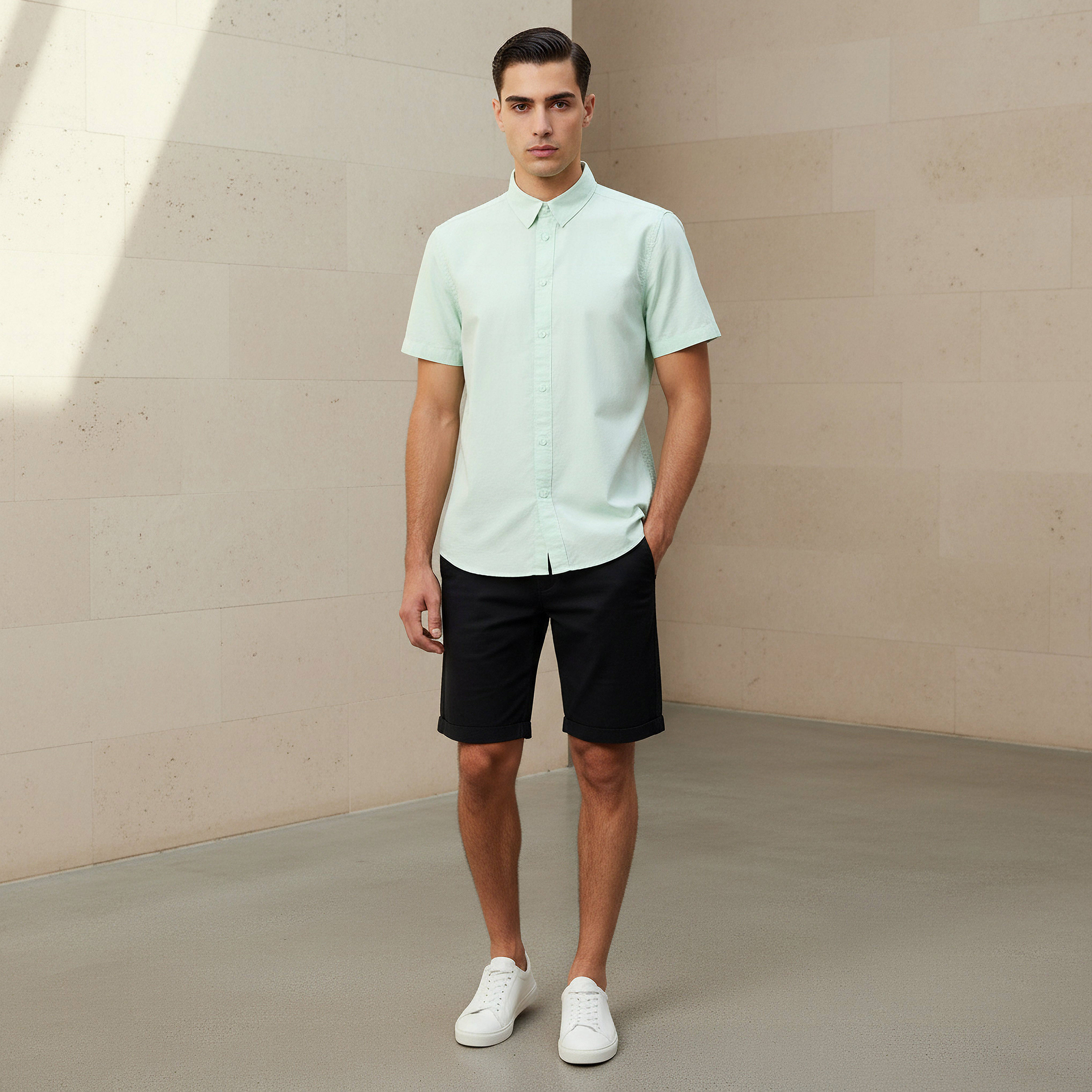Men Regular Fit Button-Down Collar Short Sleeve Shirt-men-clothing-shirts-image-2