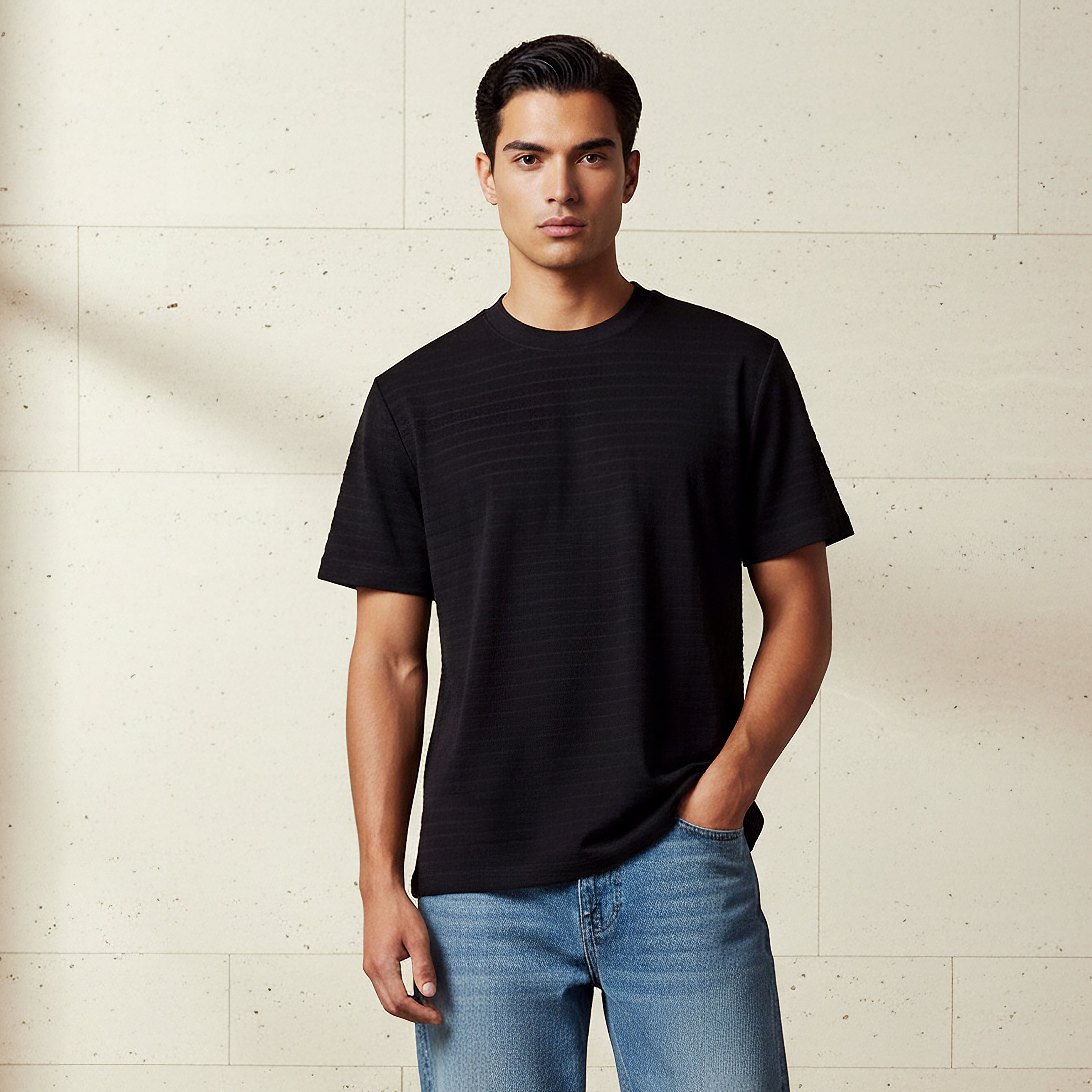 Men Regular Fit Crew Neck Short Sleeve Textured T-shirt-men-clothing-tshirtsandpolos-tshirts-image-1