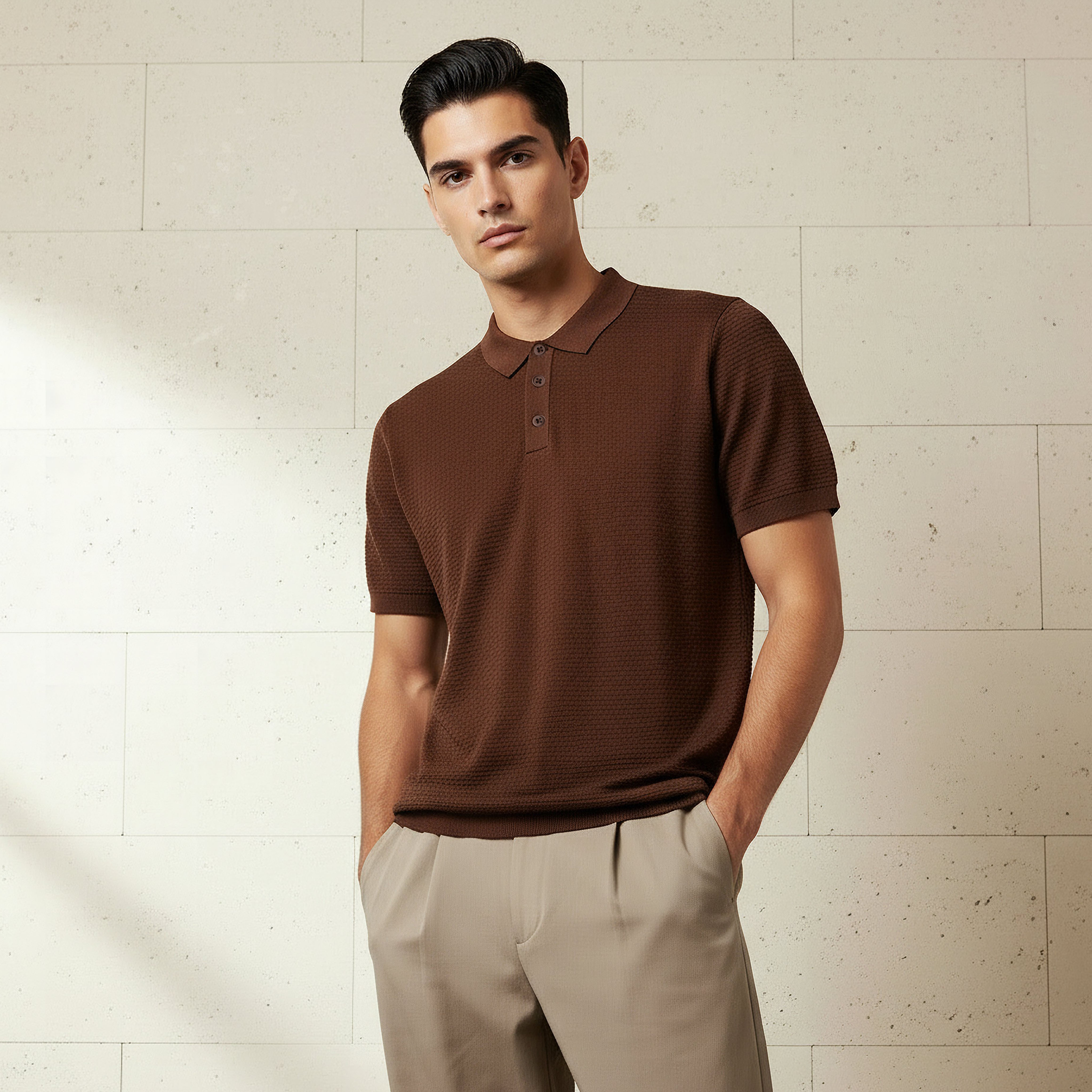 Men Short Sleeves Textured Polo T-shirt-men-clothing-tshirtsandpolos-polos-image-1