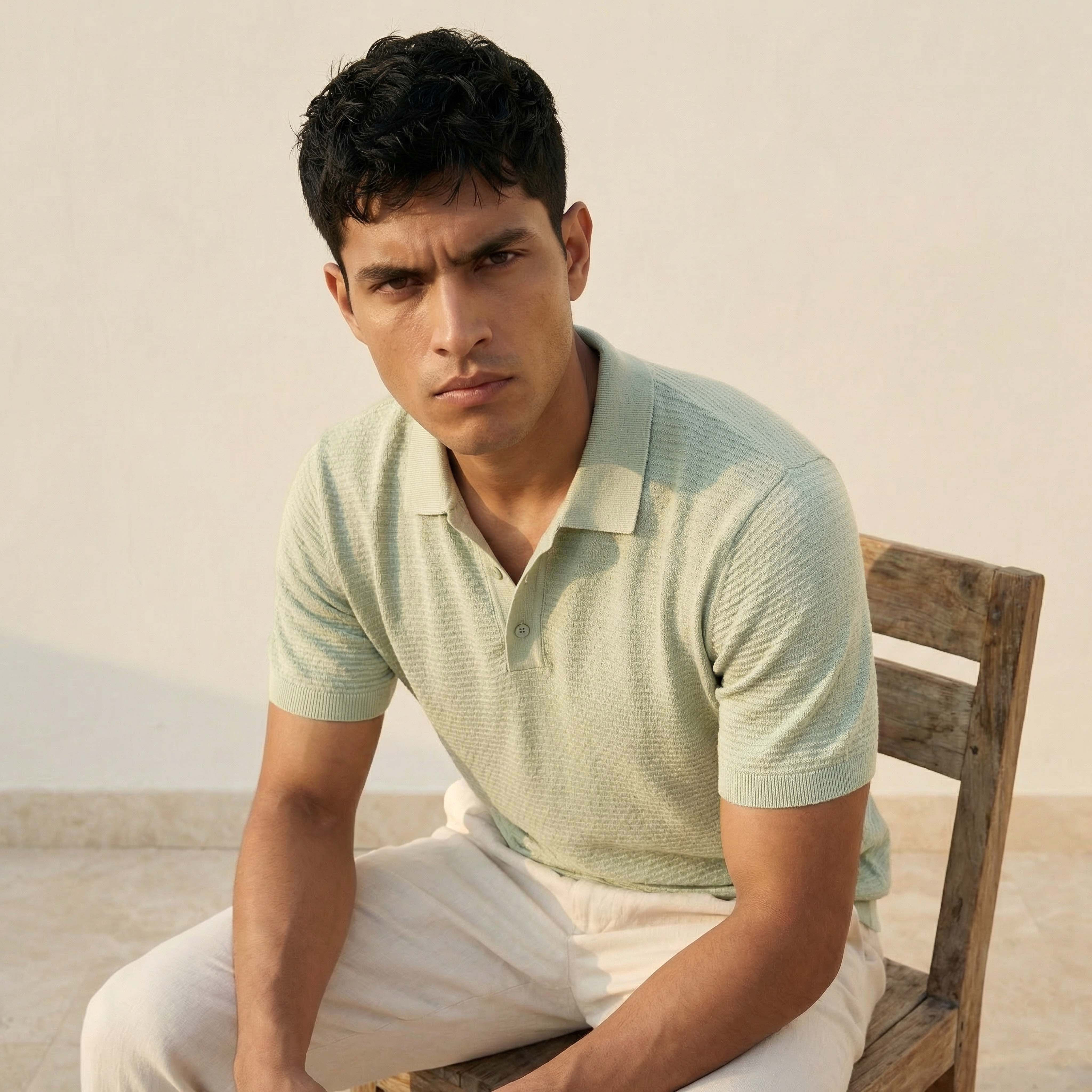 تيشيرت بولو بارز الملمس بأكمام قصيرة للرجال-men-clothing-tshirtsandpolos-polos-image-1