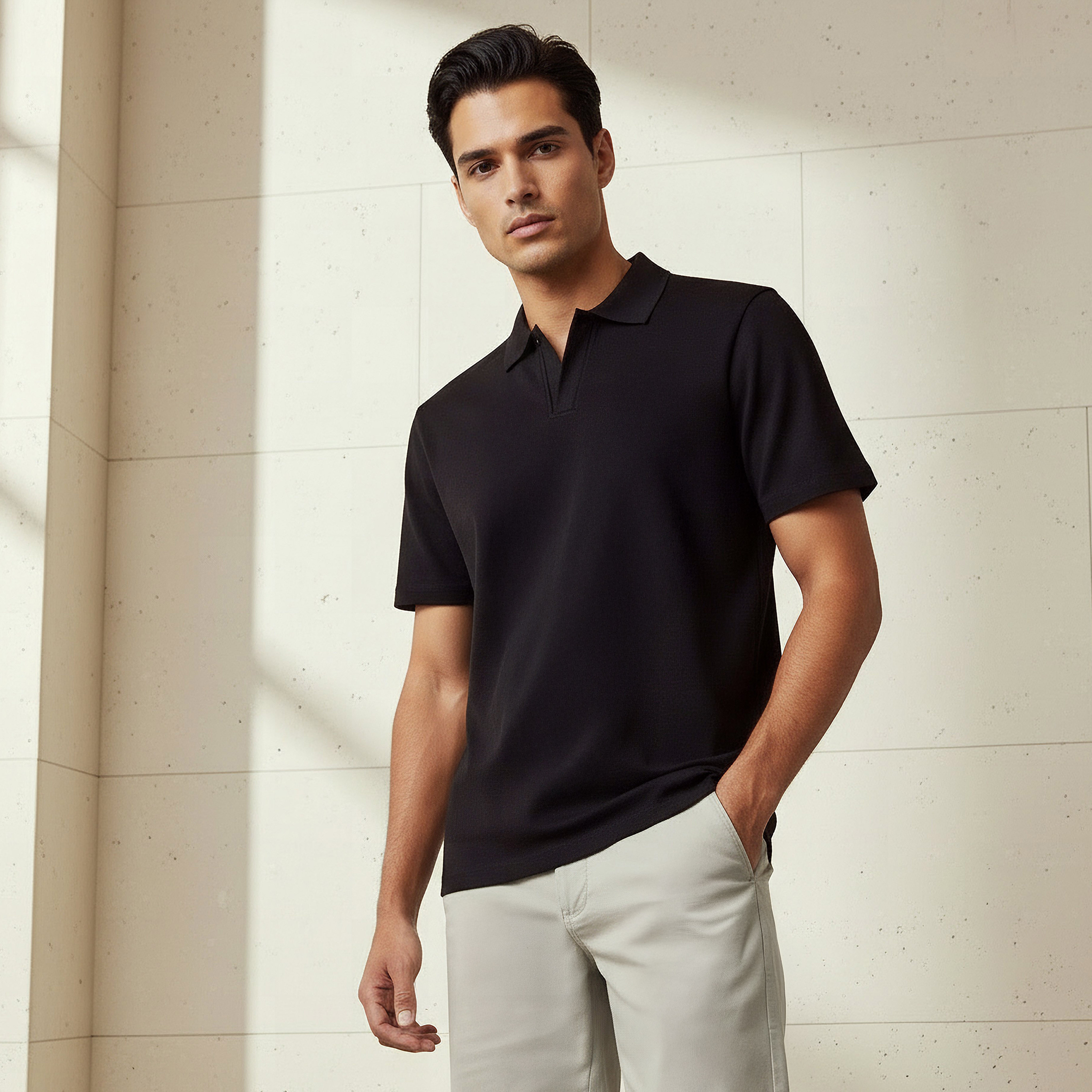 Men Short Sleeves Johnny Collar Polo T-shirt-men-clothing-tshirtsandpolos-polos-image-1