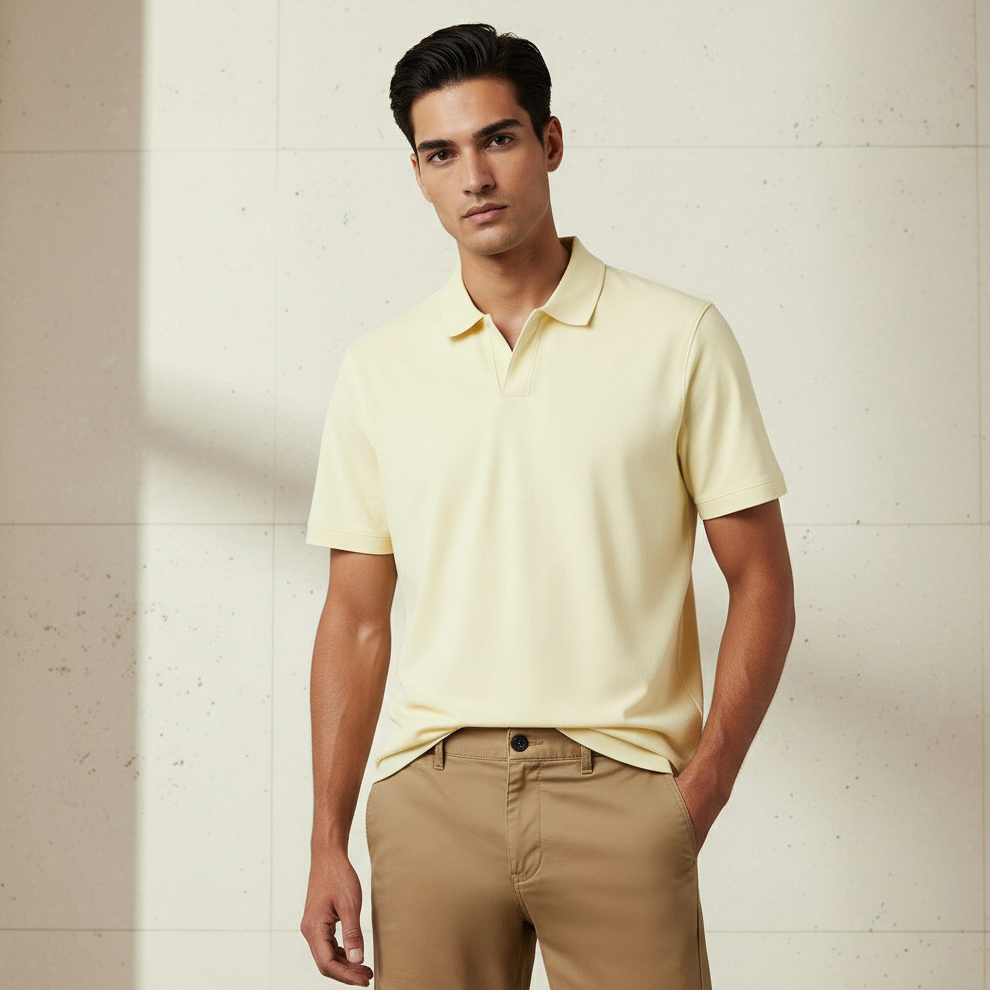 Men Short Sleeves Johnny Collar Polo T-shirt-men-clothing-tshirtsandpolos-polos-image-1