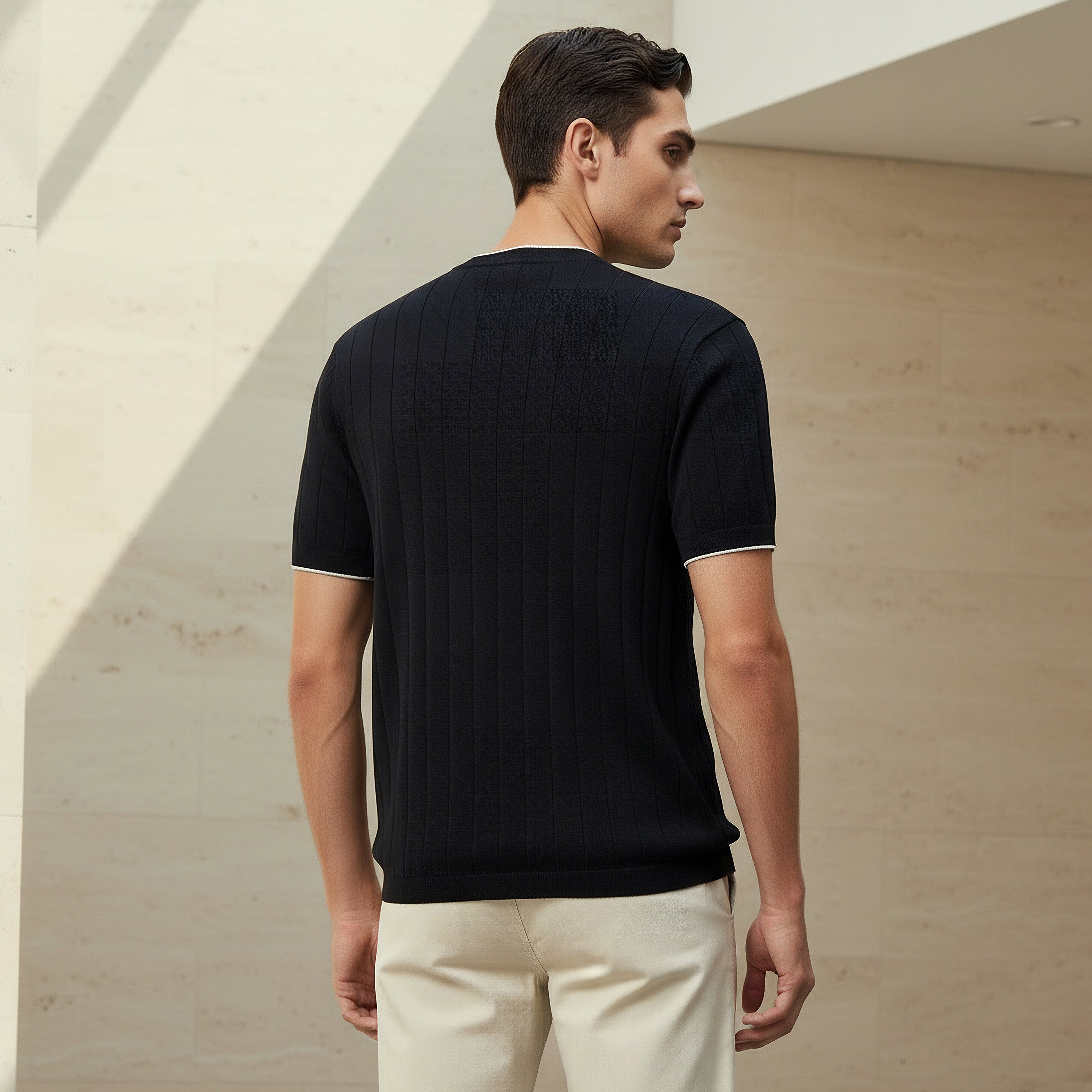 تيشيرت بارز الملمس بقصّة عادية وياقة مستديرة وأكمام قصيرة للرجال-men-clothing-tshirtsandpolos-tshirts-image-3
