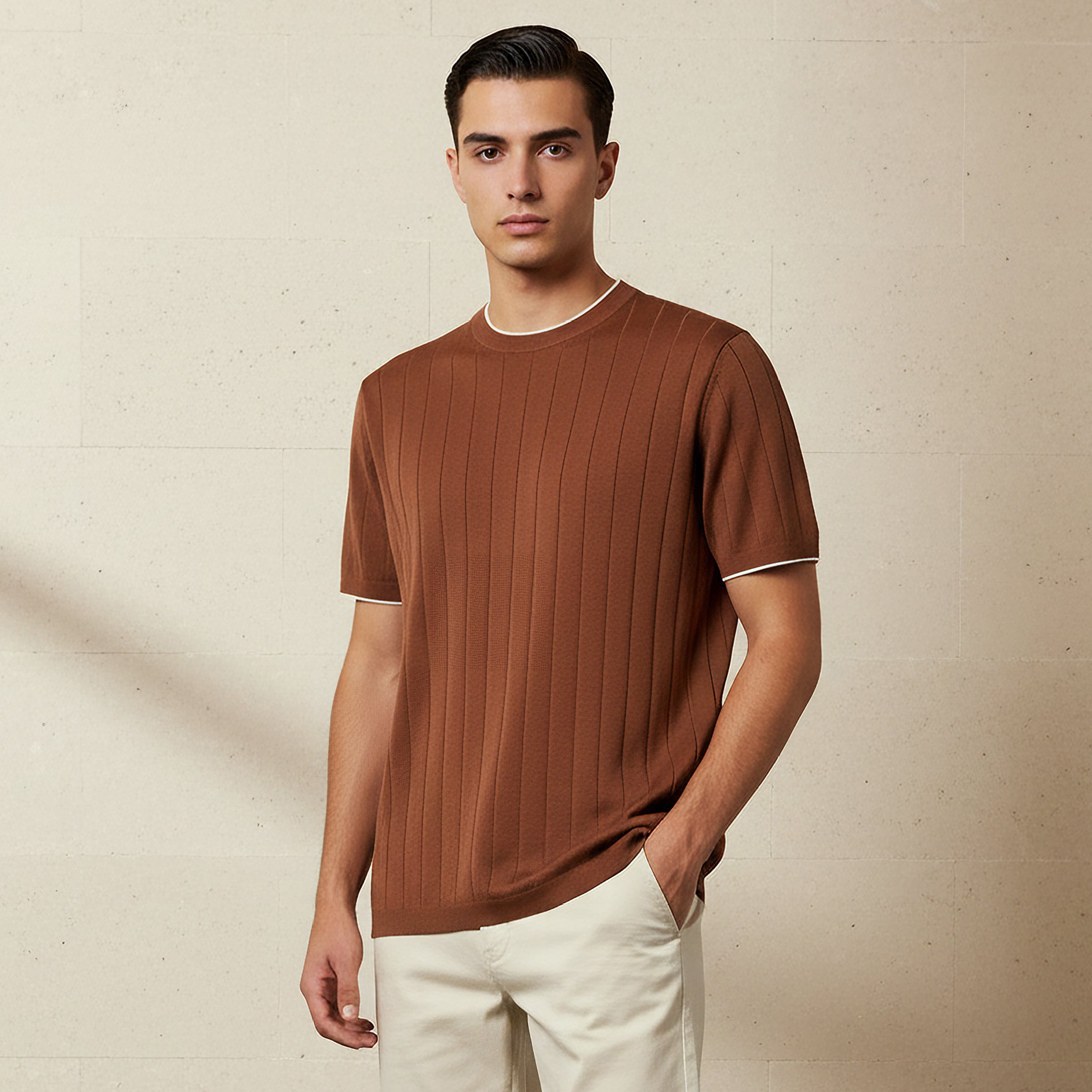 Men Regular Fit Crew Neck Short Sleeve Textured T-shirt-men-clothing-tshirtsandpolos-tshirts-image-1