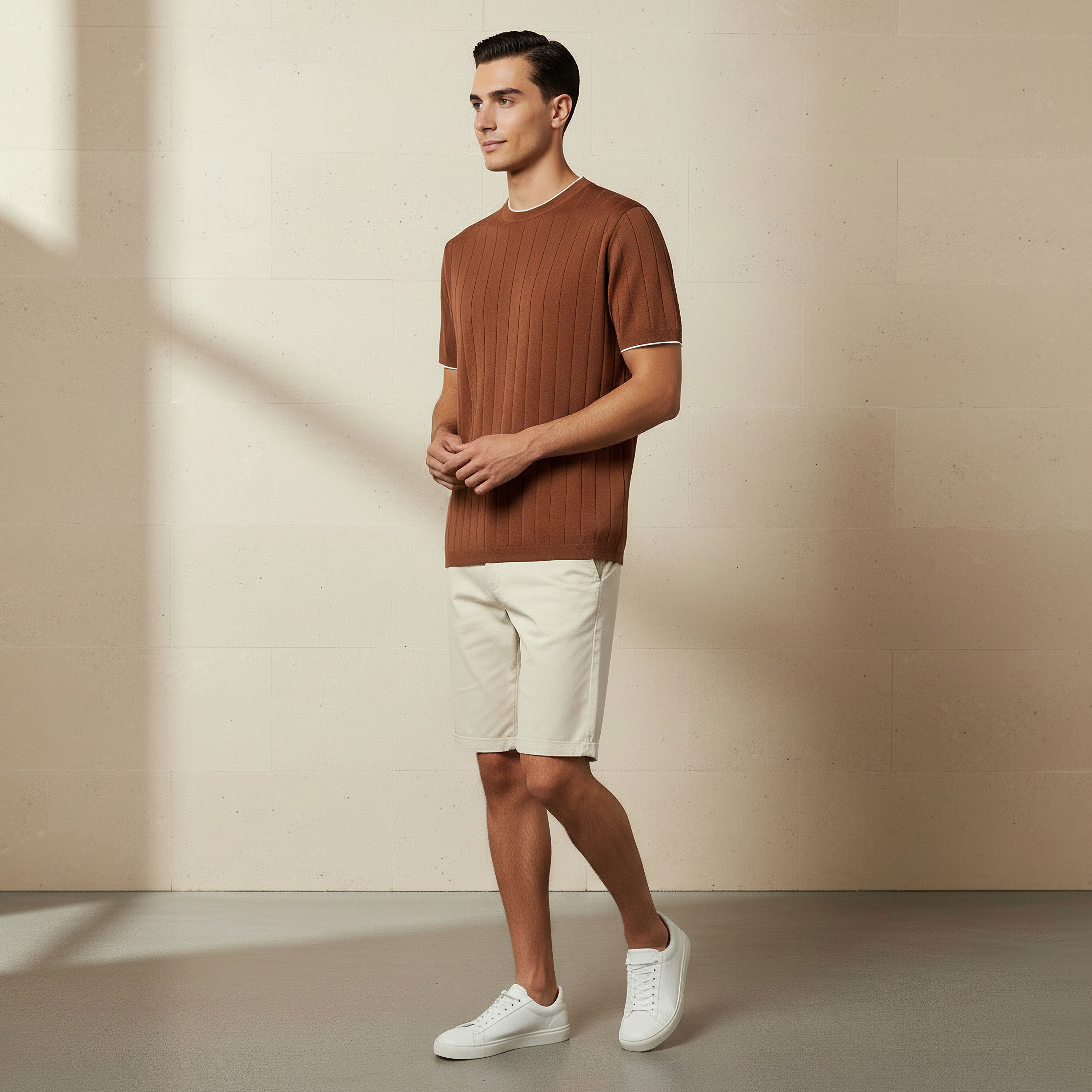 Men Regular Fit Crew Neck Short Sleeve Textured T-shirt-men-clothing-tshirtsandpolos-tshirts-image-2
