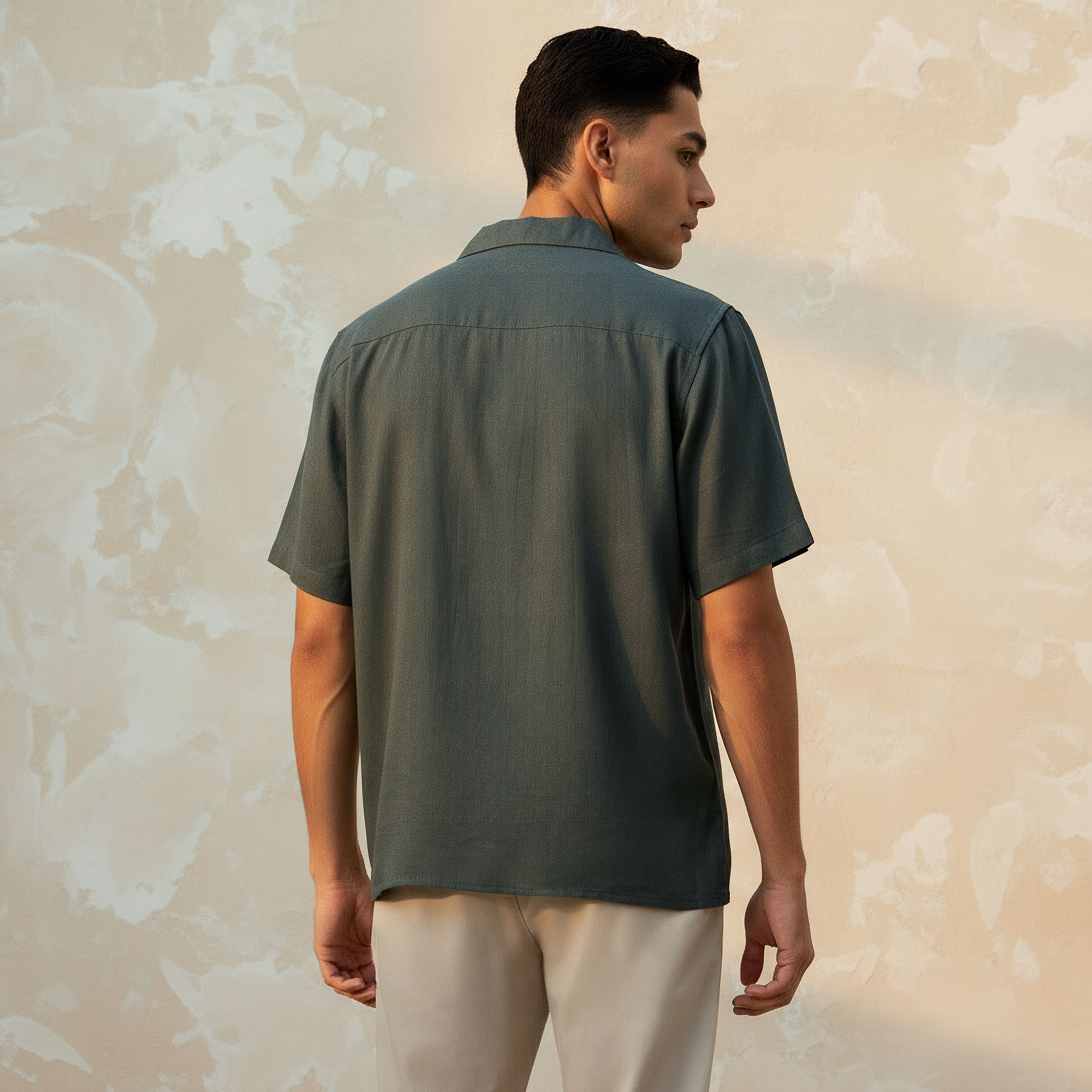 Men Regular Fit Camp Collar Short Sleeve Linen Blend Shirt-men-clothing-shirts-image-3
