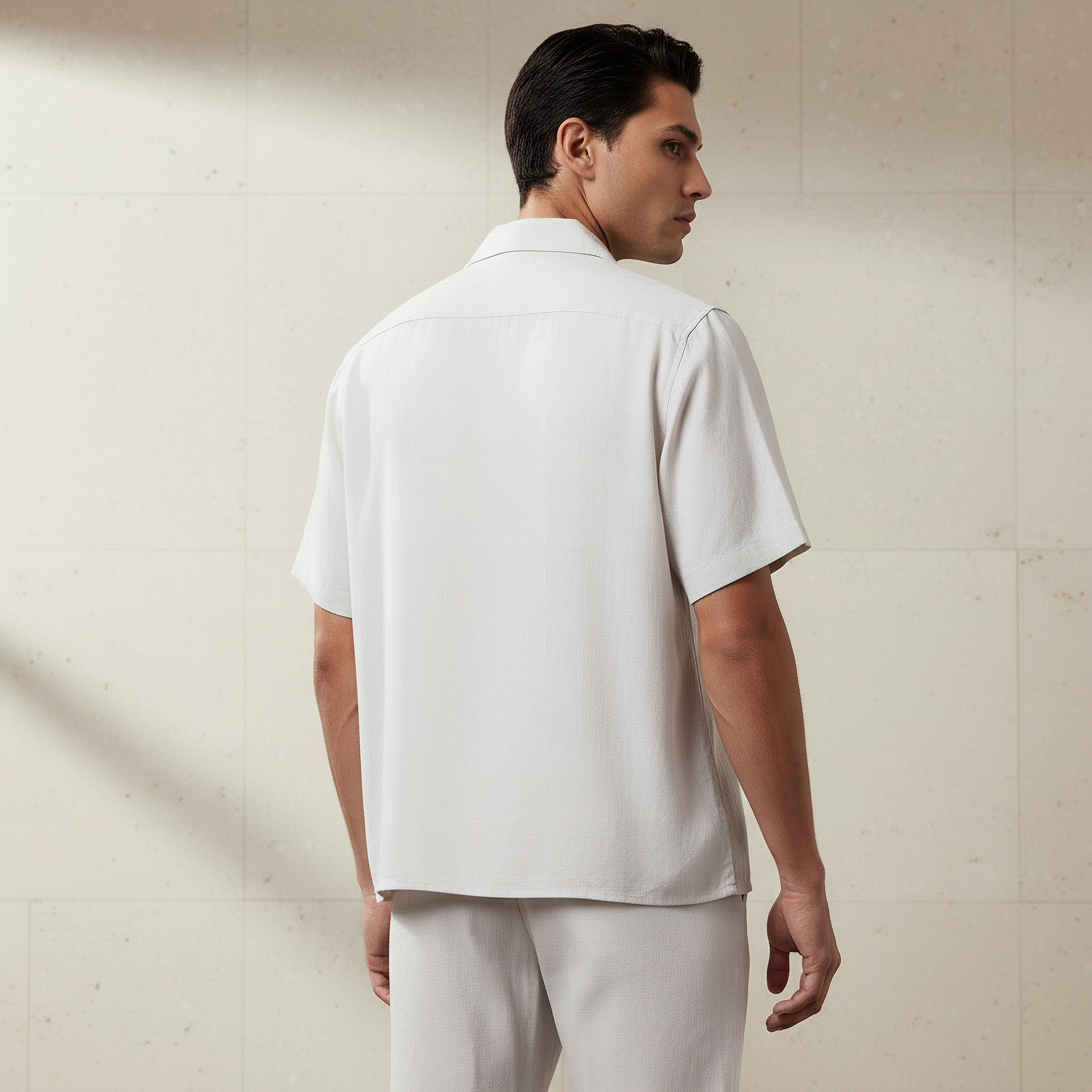 Men Regular Fit Camp Collar Short Sleeve Linen Blend Shirt-men-clothing-shirts-image-3