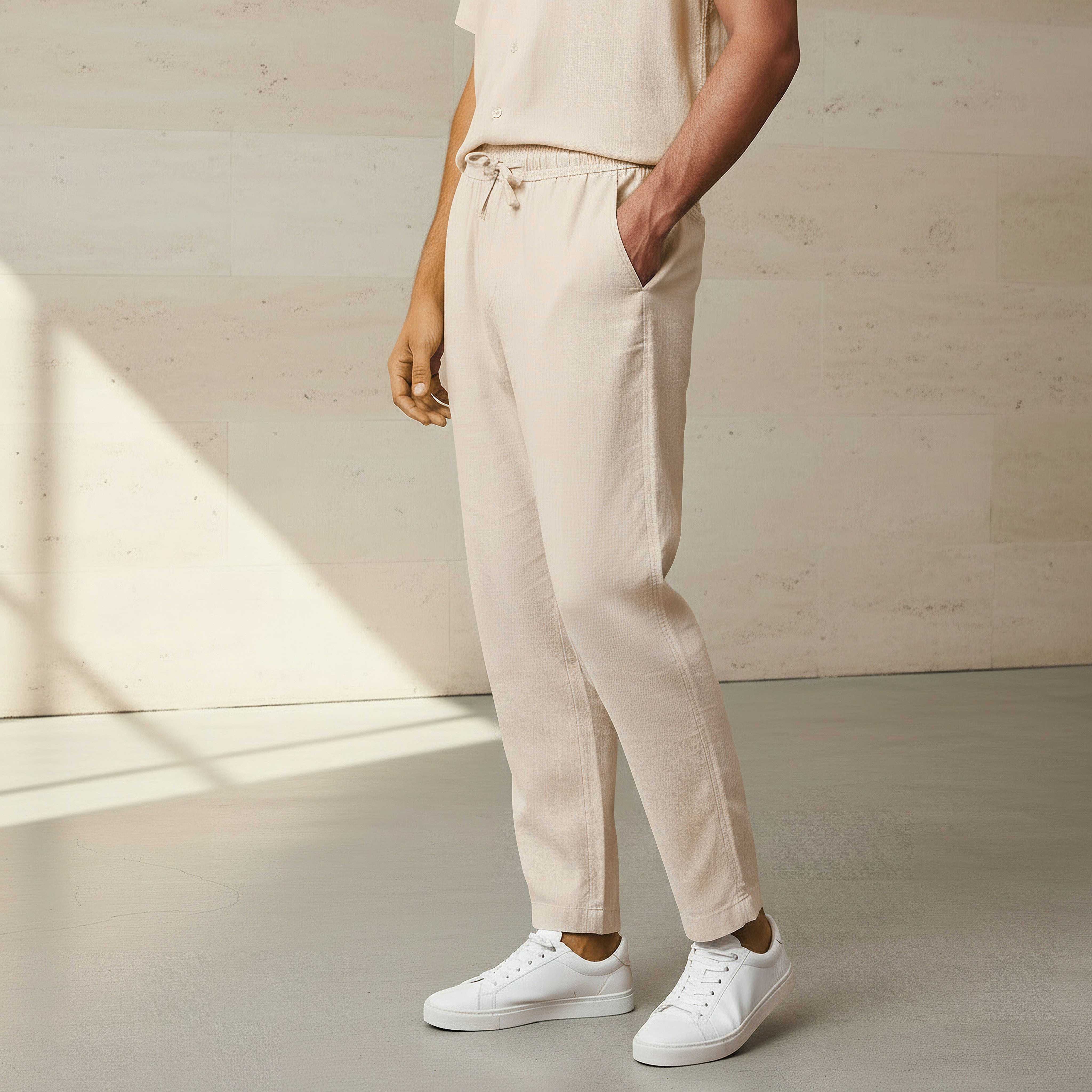 Men Straight Fit Linen Blend Trousers-men-clothing-coordsets-image-1