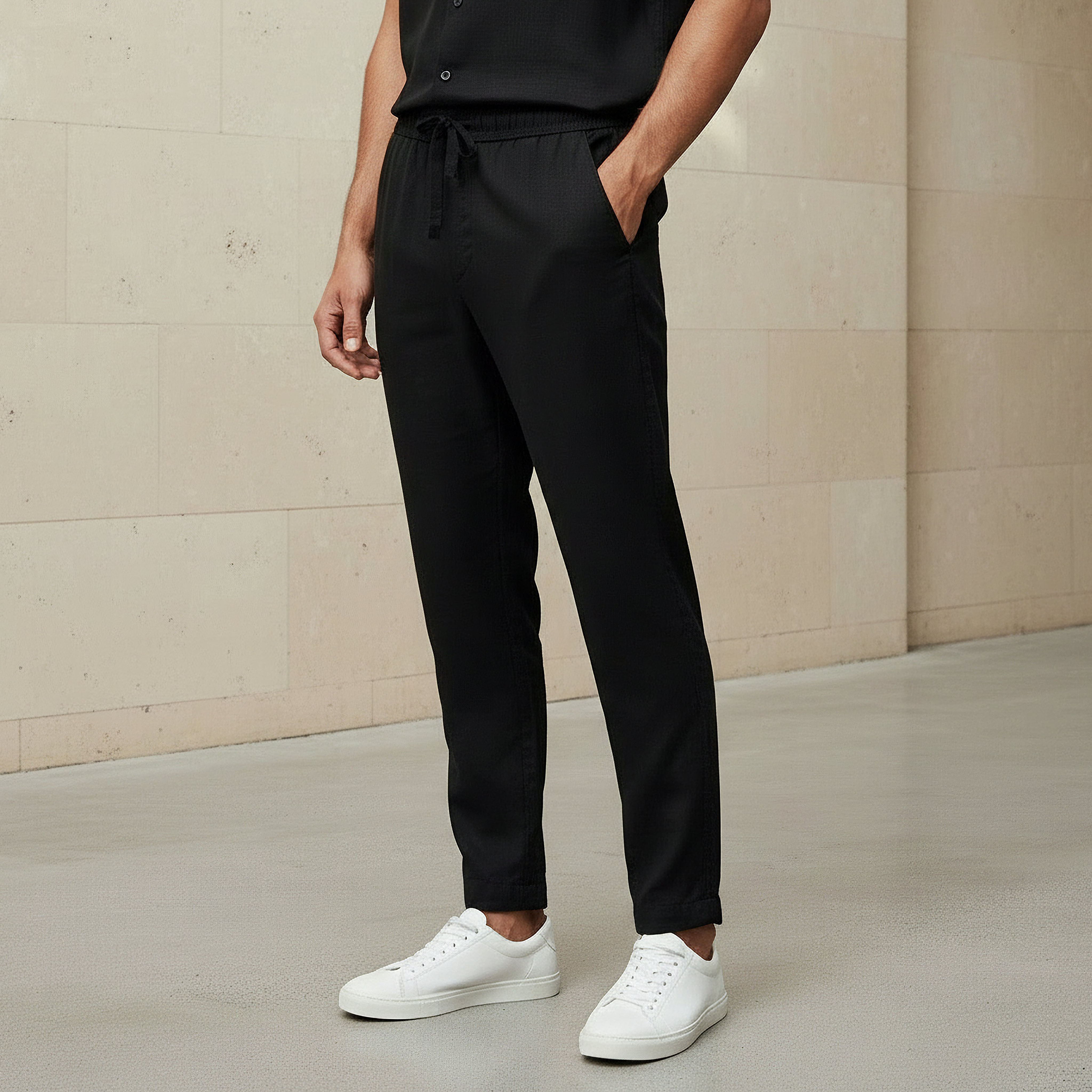 Men Straight Fit Linen Blend Trousers-men-clothing-coordsets-image-1