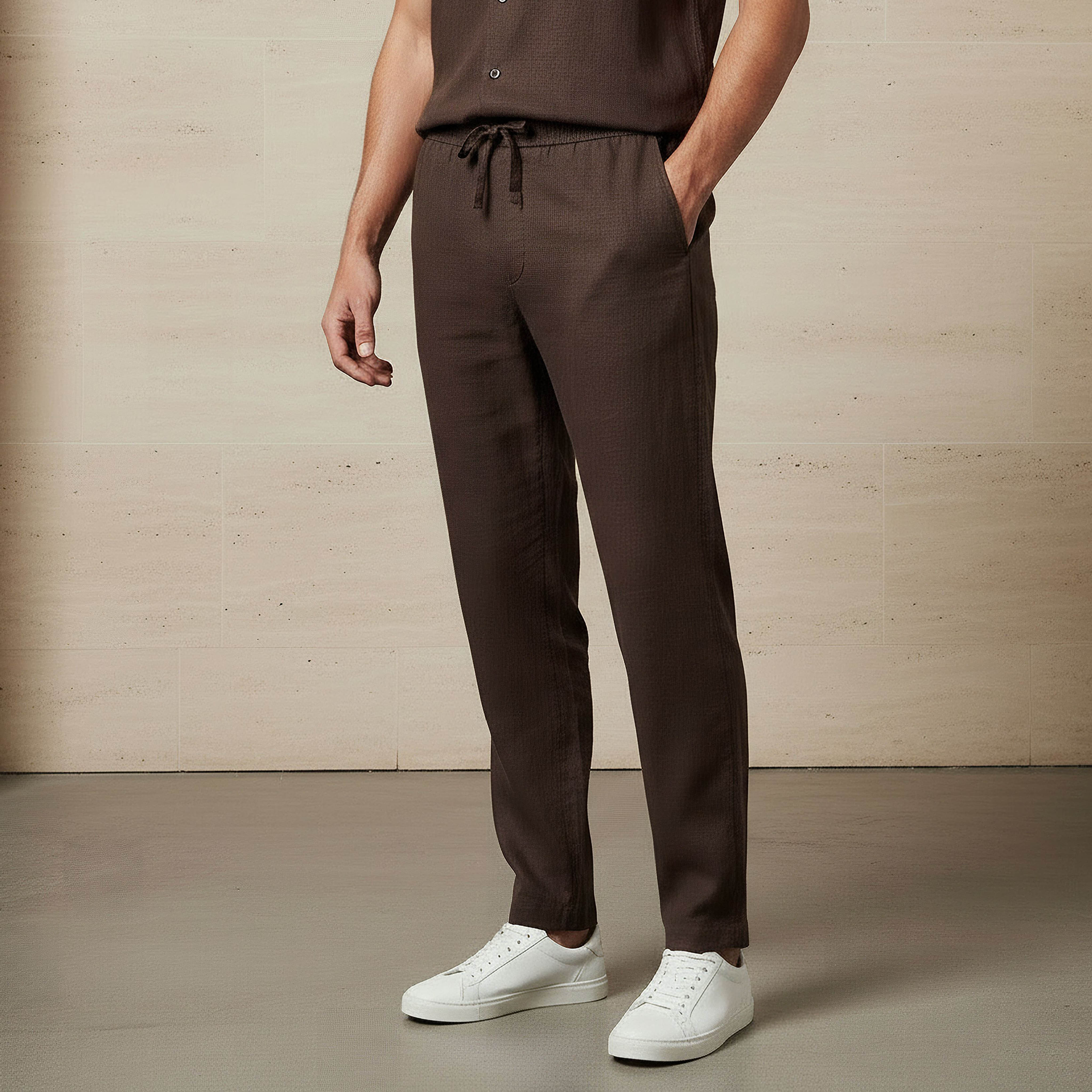 Men Straight Fit Linen Blend Trousers-men-clothing-coordsets-image-1