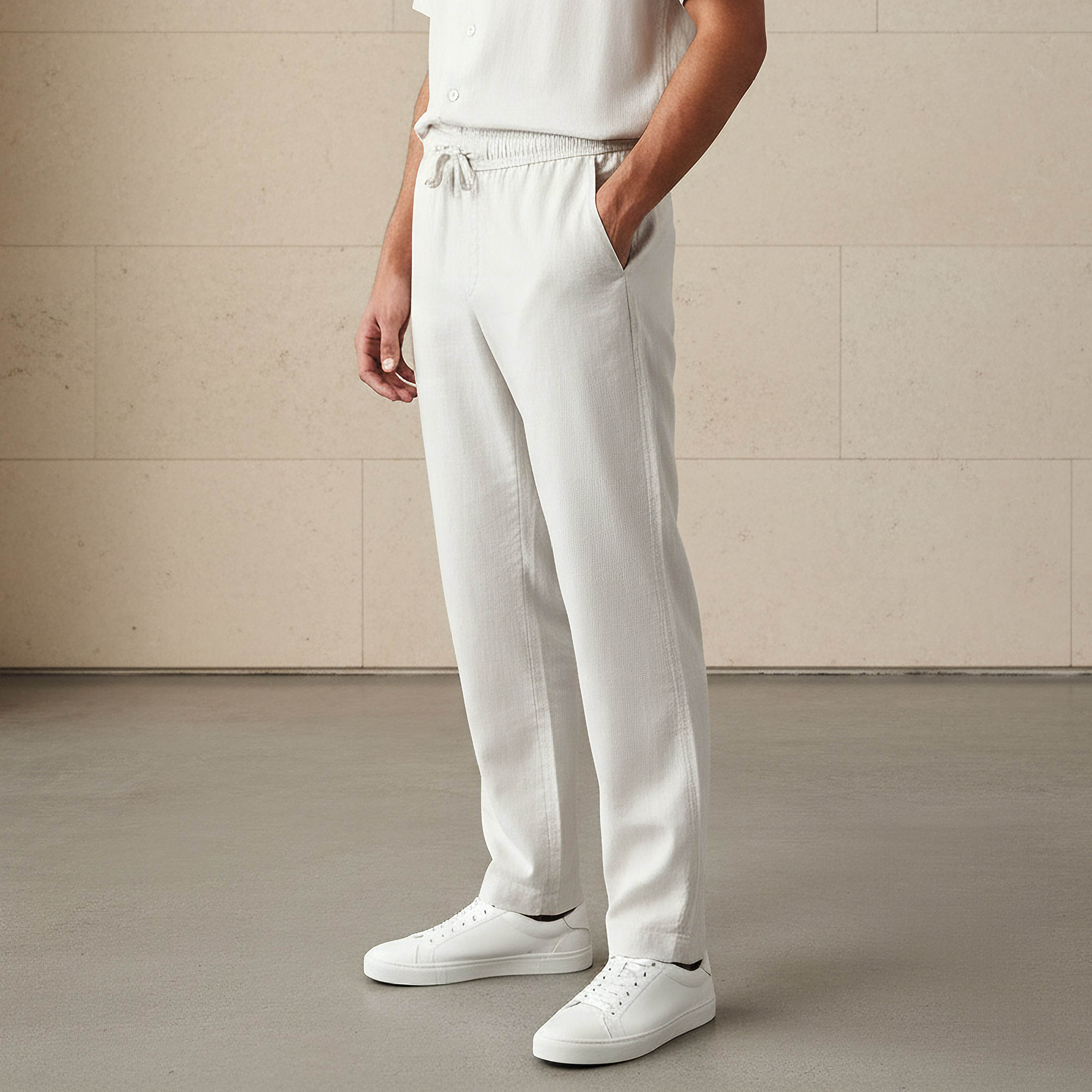 Men Straight Fit Linen Blend Trousers-men-clothing-coordsets-image-1