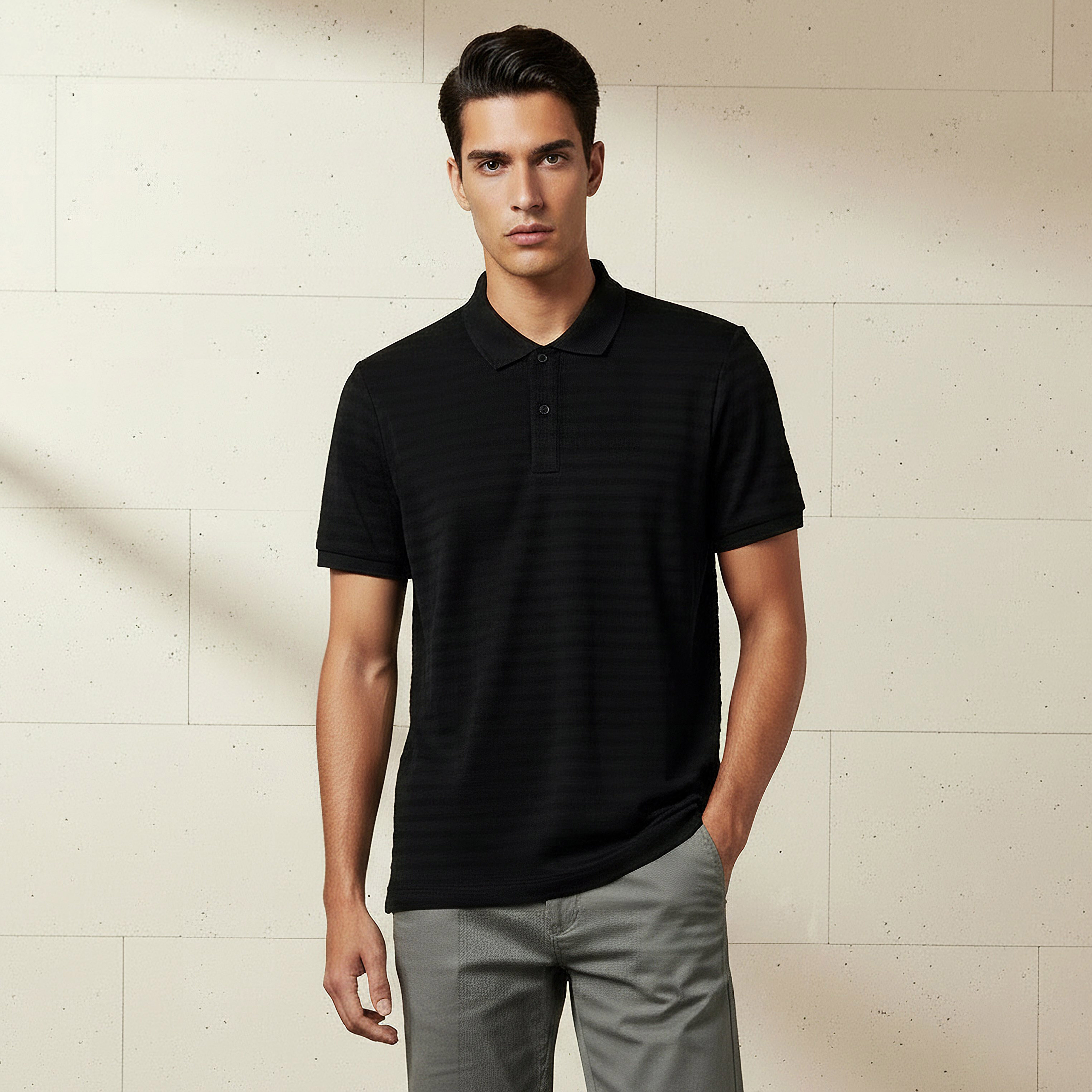 Men Short Sleeves Textured Polo T-shirt-men-clothing-tshirtsandpolos-polos-image-1