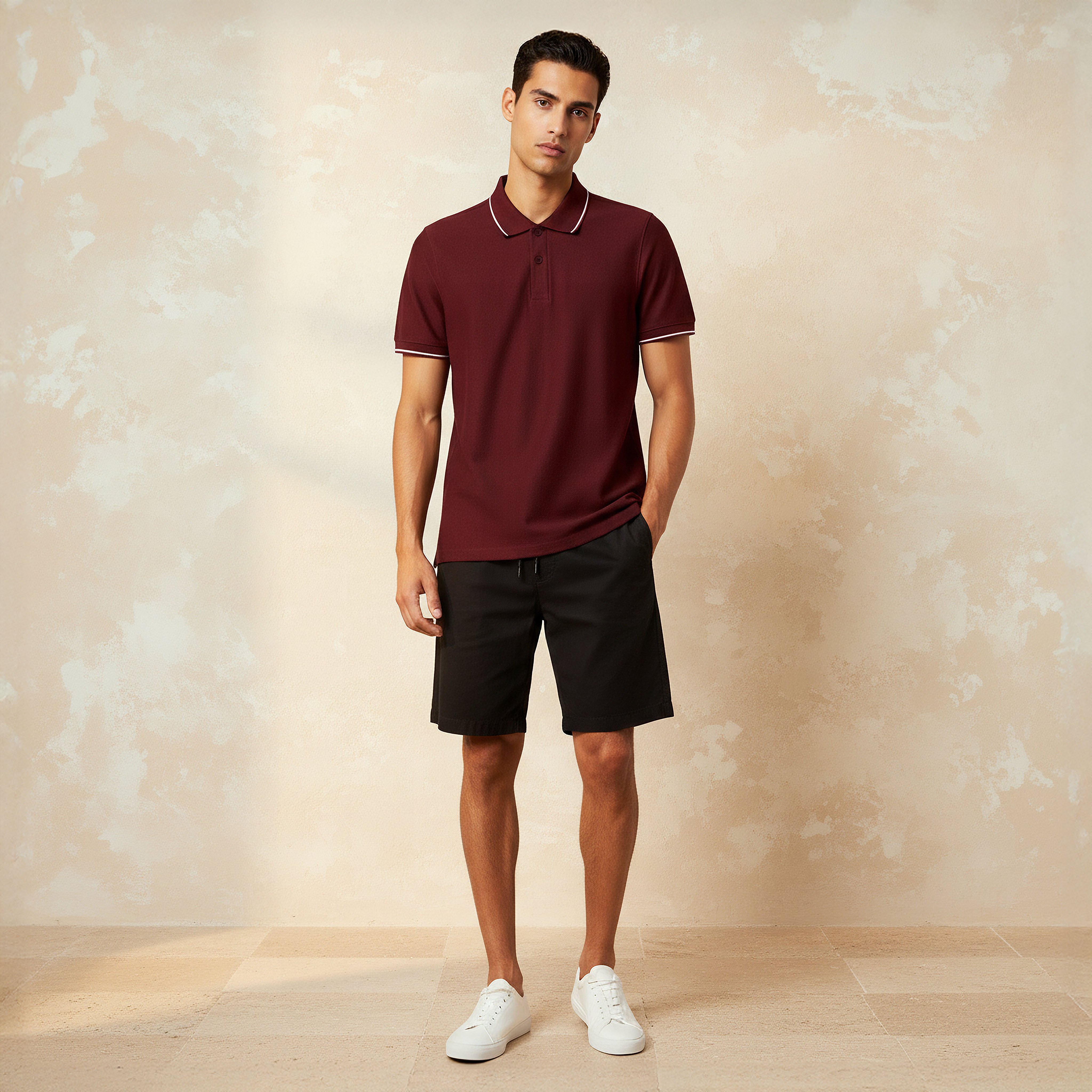 تيشيرت بولو بخيوط بارزة وأكمام قصيرة للرجال-men-clothing-tshirtsandpolos-polos-image-2